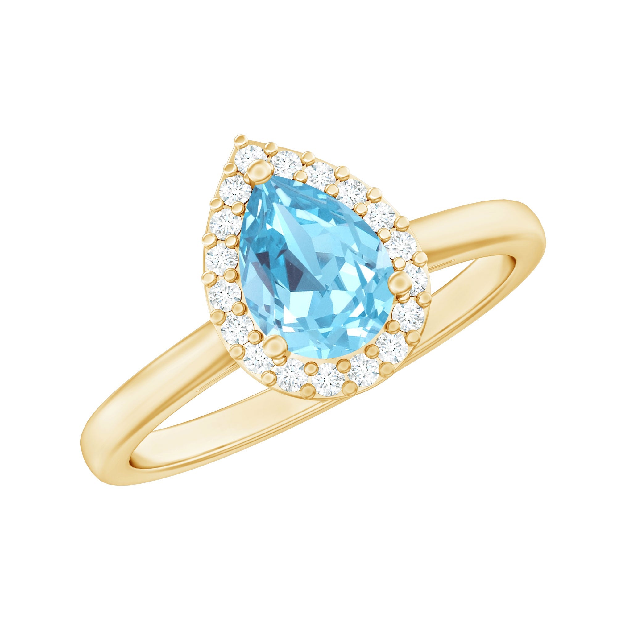 1 Carat Pear Cut Aquamarine Engagement Ring with Diamond Halo | Rings | Wiccan Center