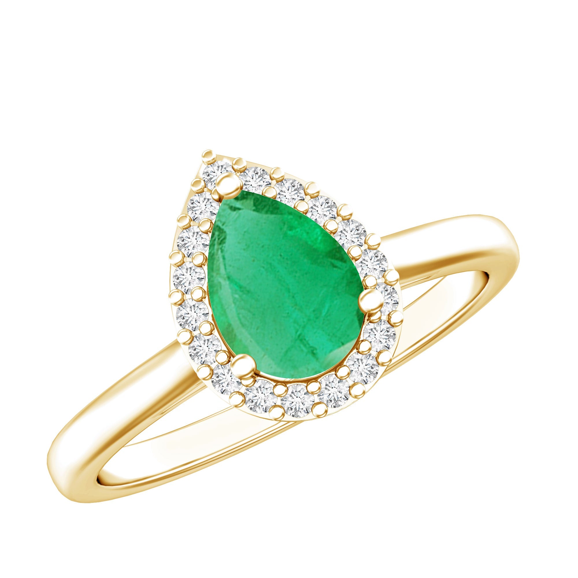 Real Emerald Teardrop Engagement Ring with Diamond Halo | Rings | Wiccan Center