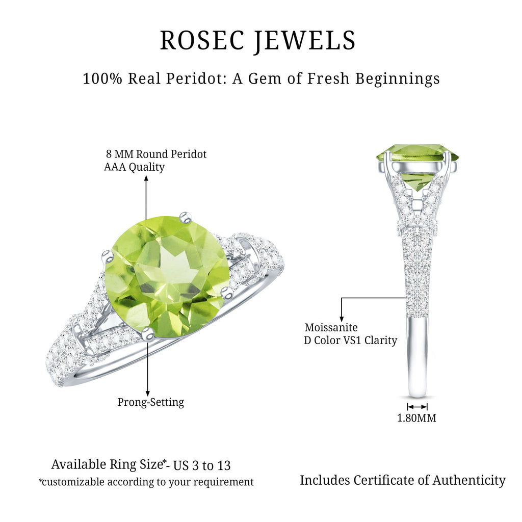 Peridot Solitaire Engagement Ring with Moissanite in Split Shank