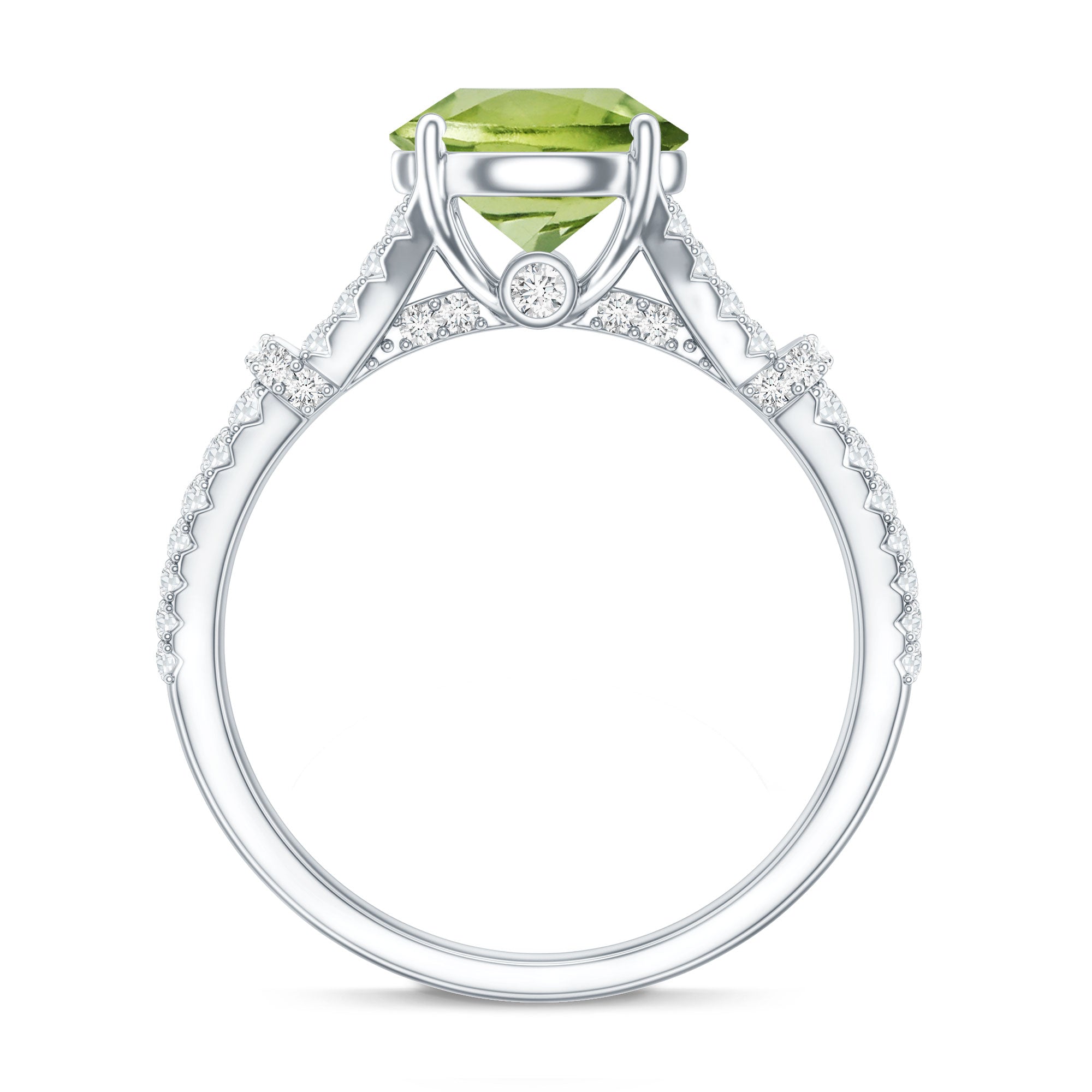 Peridot Solitaire Engagement Ring with Moissanite in Split Shank