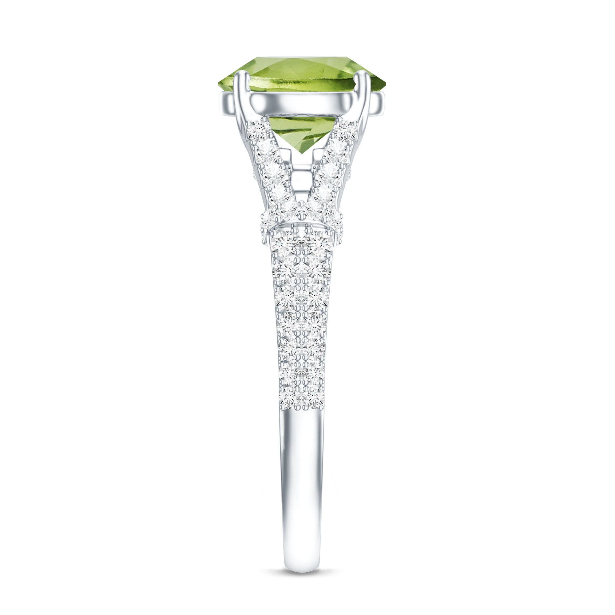 Peridot Solitaire Engagement Ring with Moissanite in Split Shank
