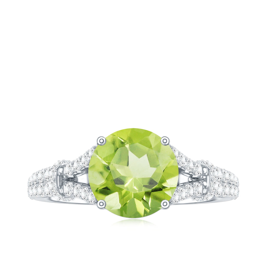 Peridot Solitaire Engagement Ring with Moissanite in Split Shank