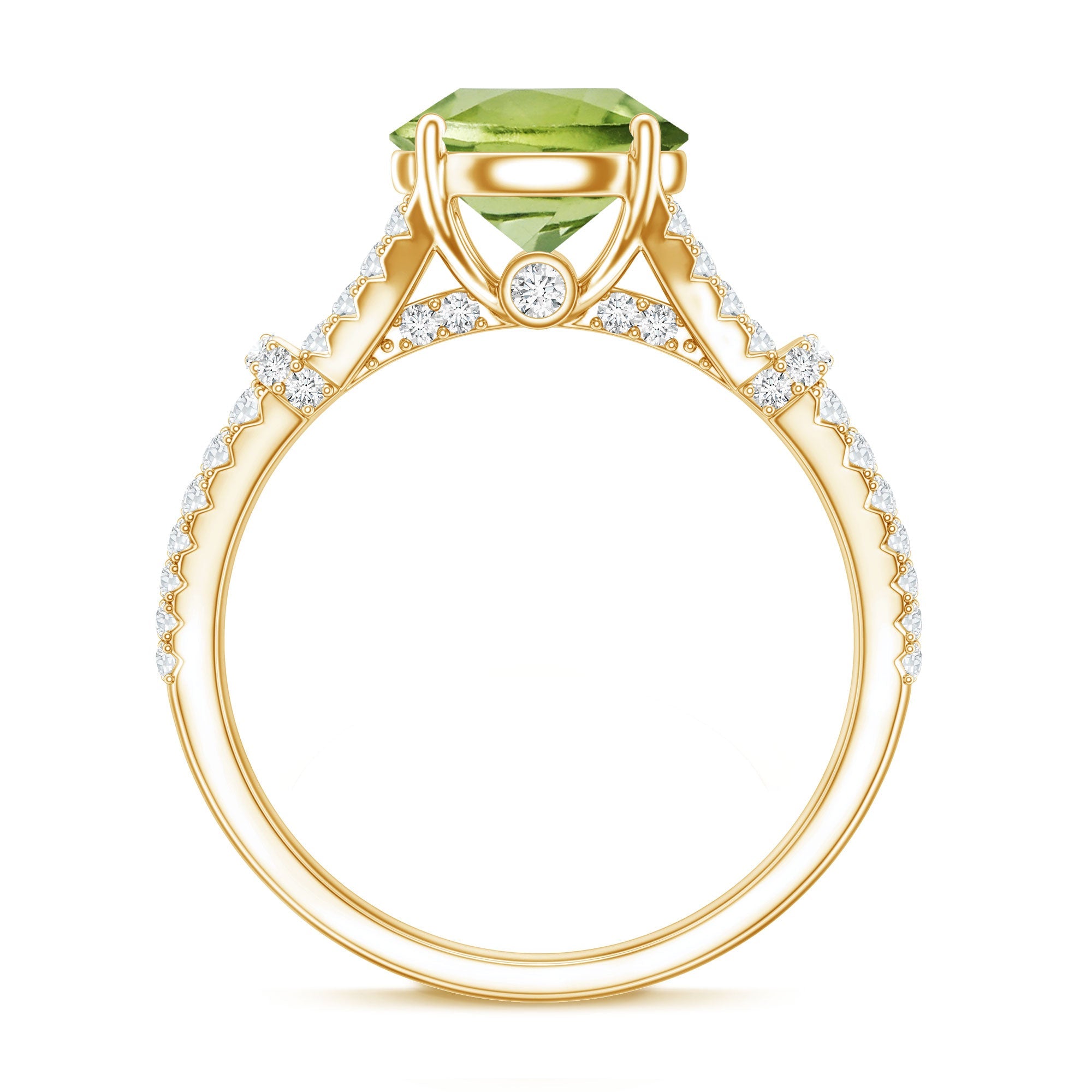 Peridot Solitaire Engagement Ring with Moissanite in Split Shank