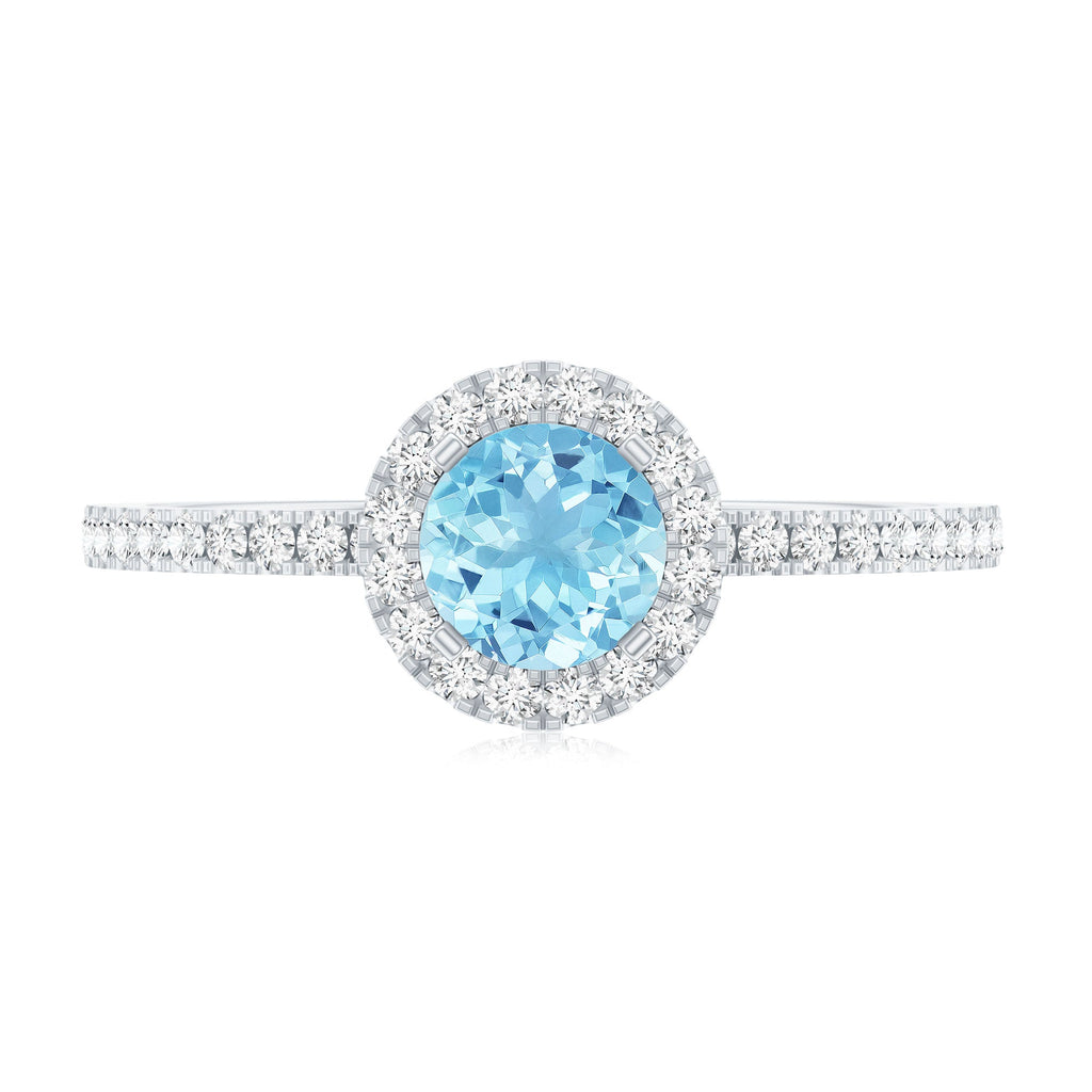 Genuine Blue Aquamarine Ring with Diamond Accent