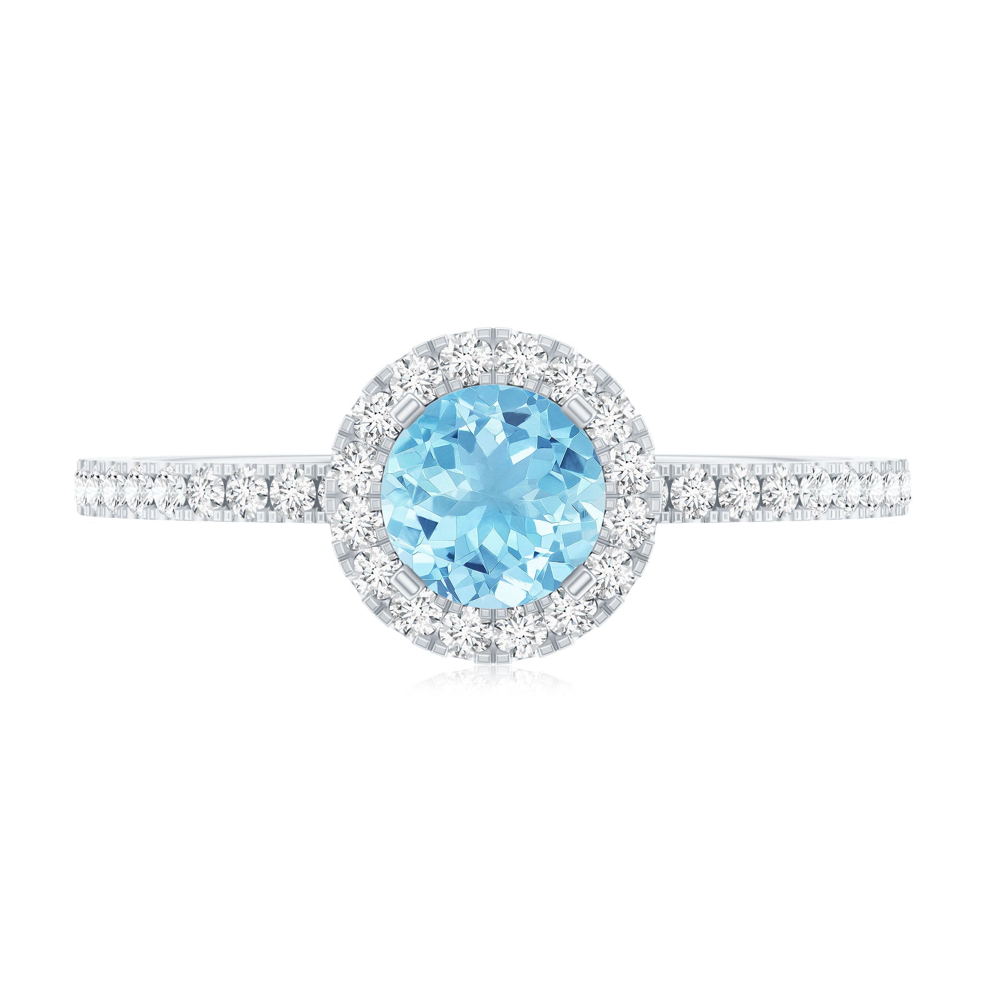 Genuine Blue Aquamarine Ring with Diamond Accent
