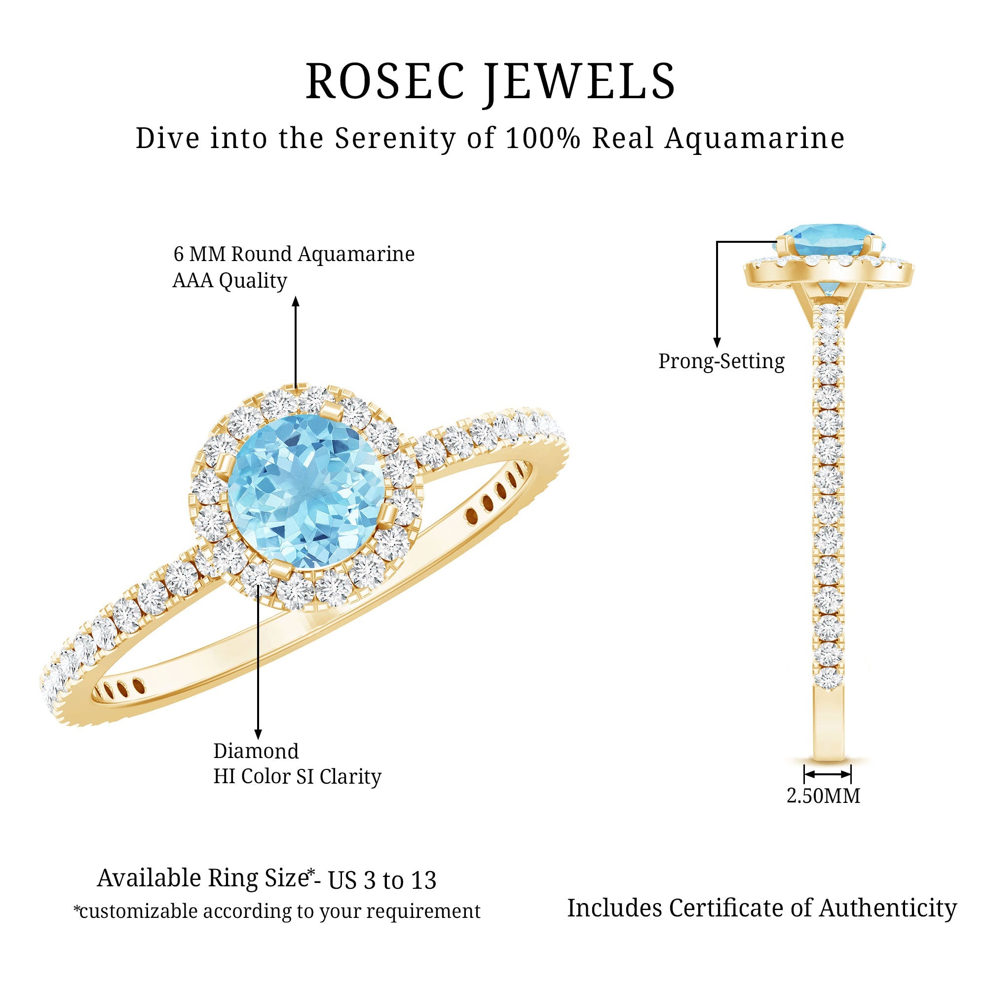 Genuine Blue Aquamarine Ring with Diamond Accent