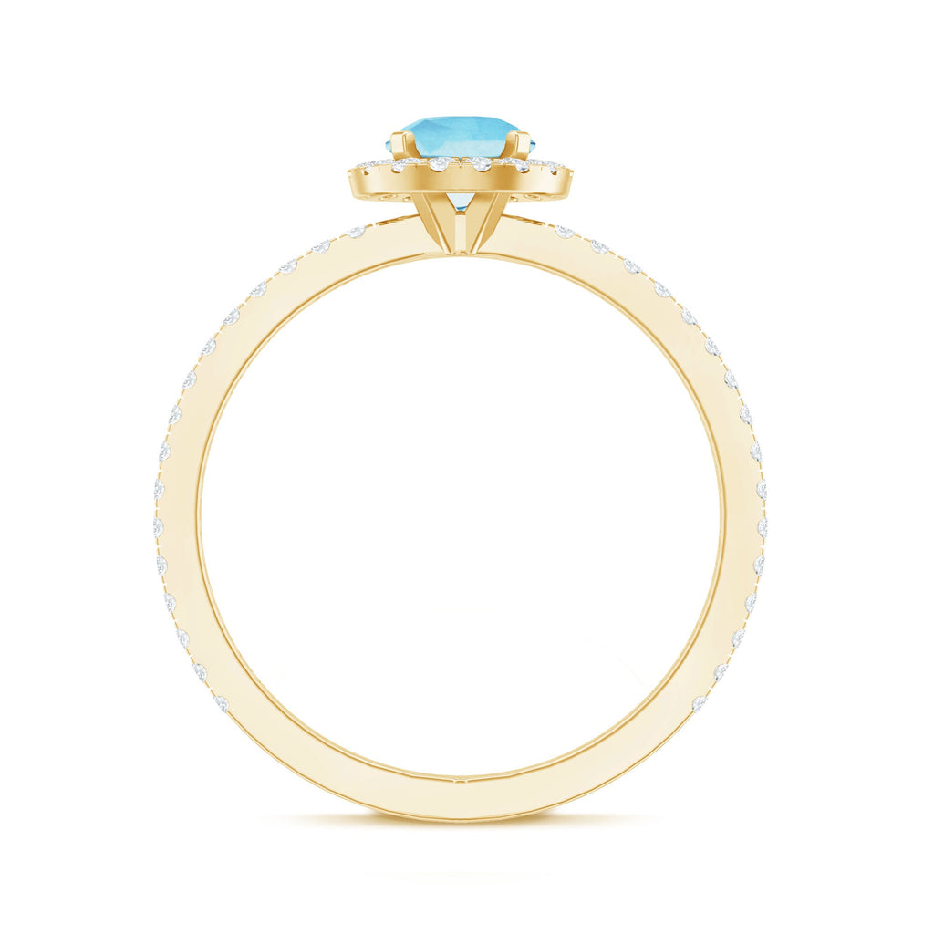 Genuine Blue Aquamarine Ring with Diamond Accent