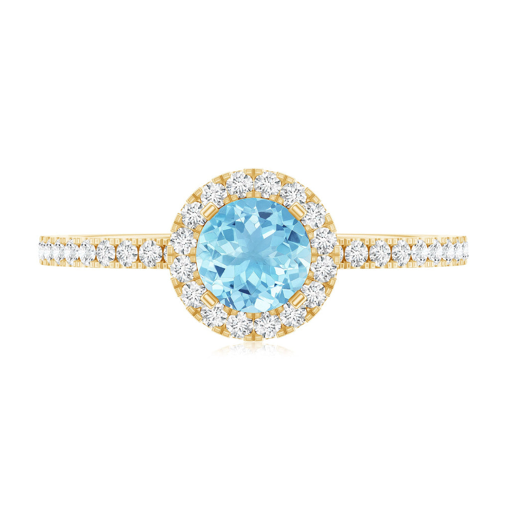 Genuine Blue Aquamarine Ring with Diamond Accent