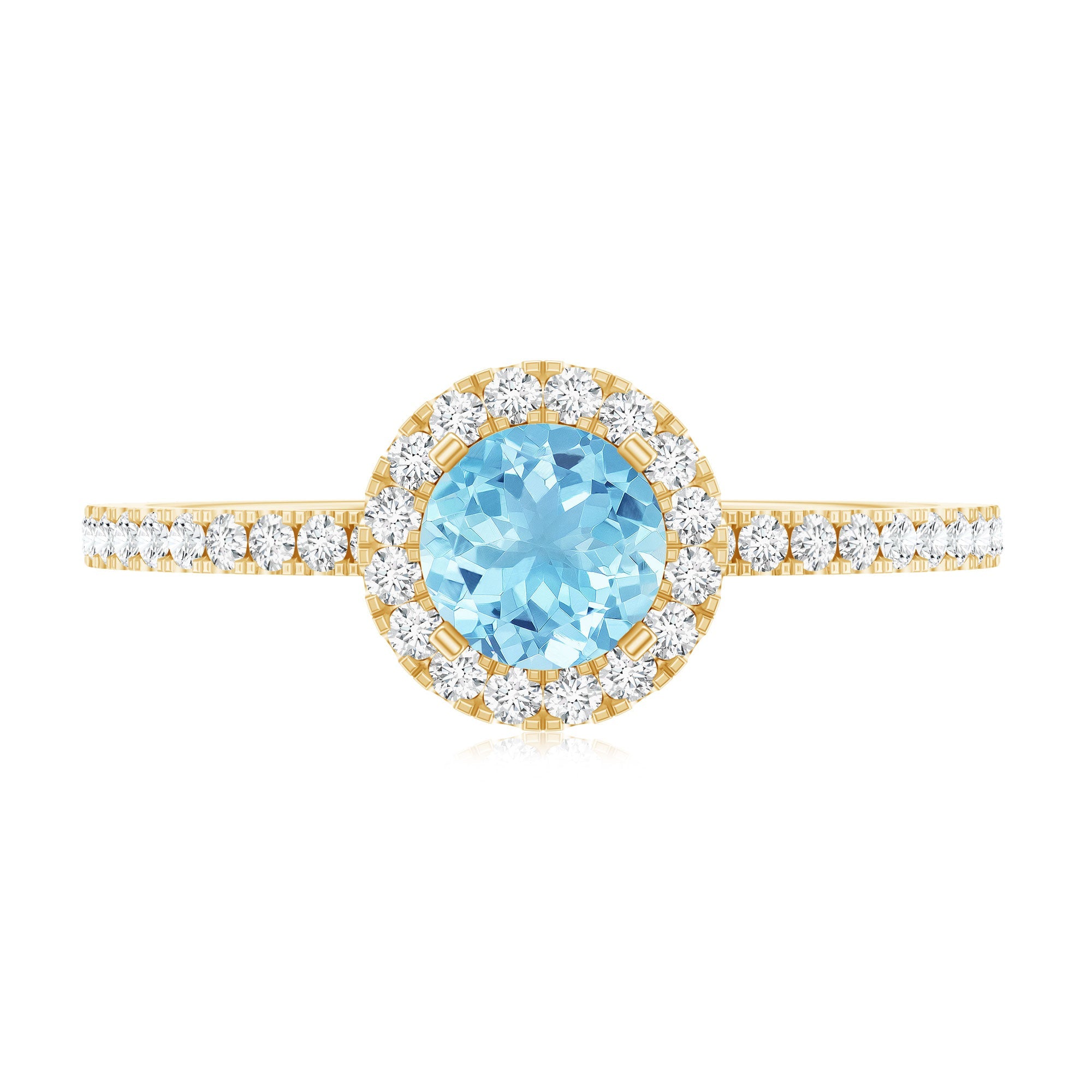 Genuine Blue Aquamarine Ring with Diamond Accent