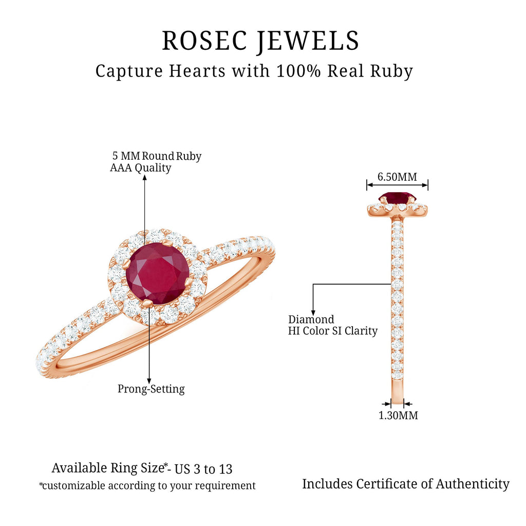 Real 0.6 Carat Ruby Engagement Ring with Diamond Halo