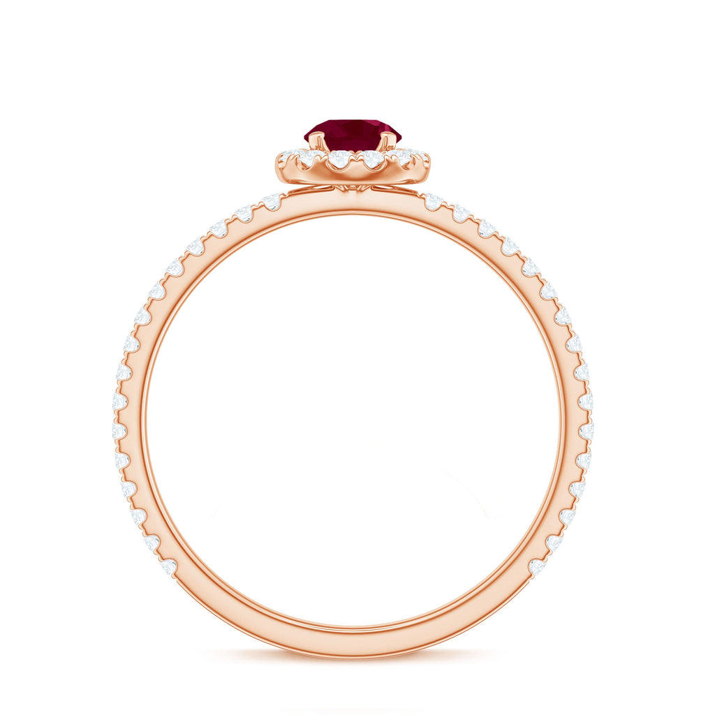 Real 0.6 Carat Ruby Engagement Ring with Diamond Halo