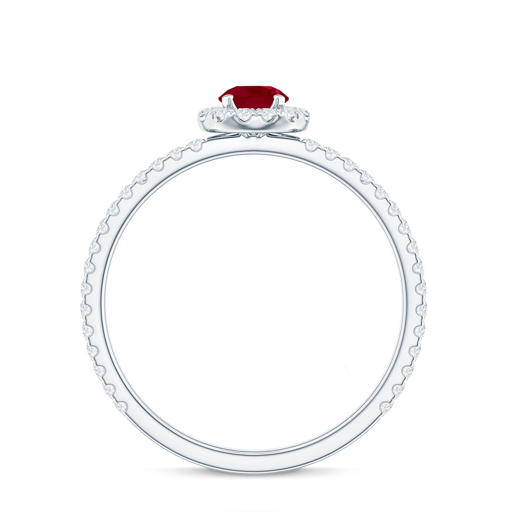 Real 0.6 Carat Ruby Engagement Ring with Diamond Halo