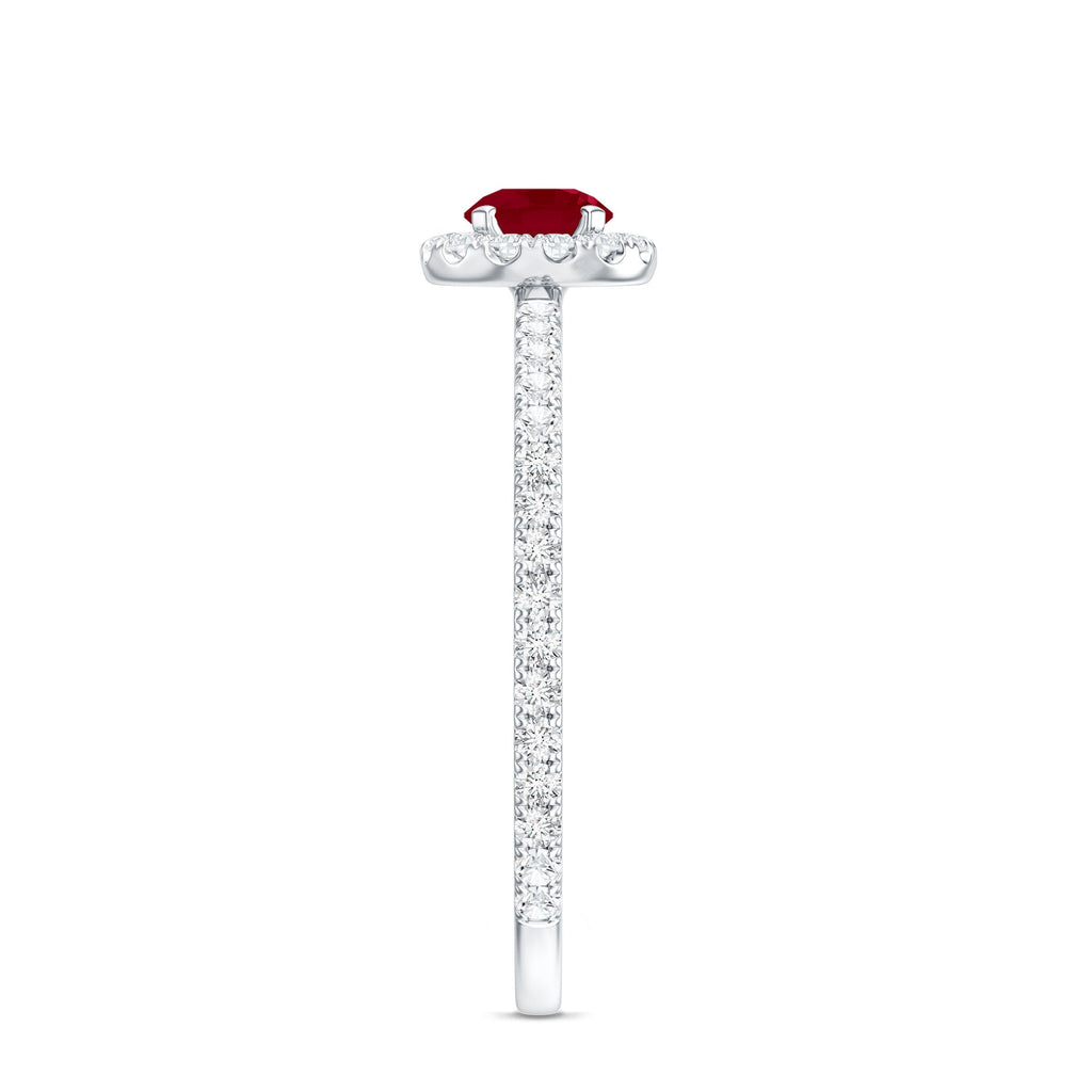 Real 0.6 Carat Ruby Engagement Ring with Diamond Halo