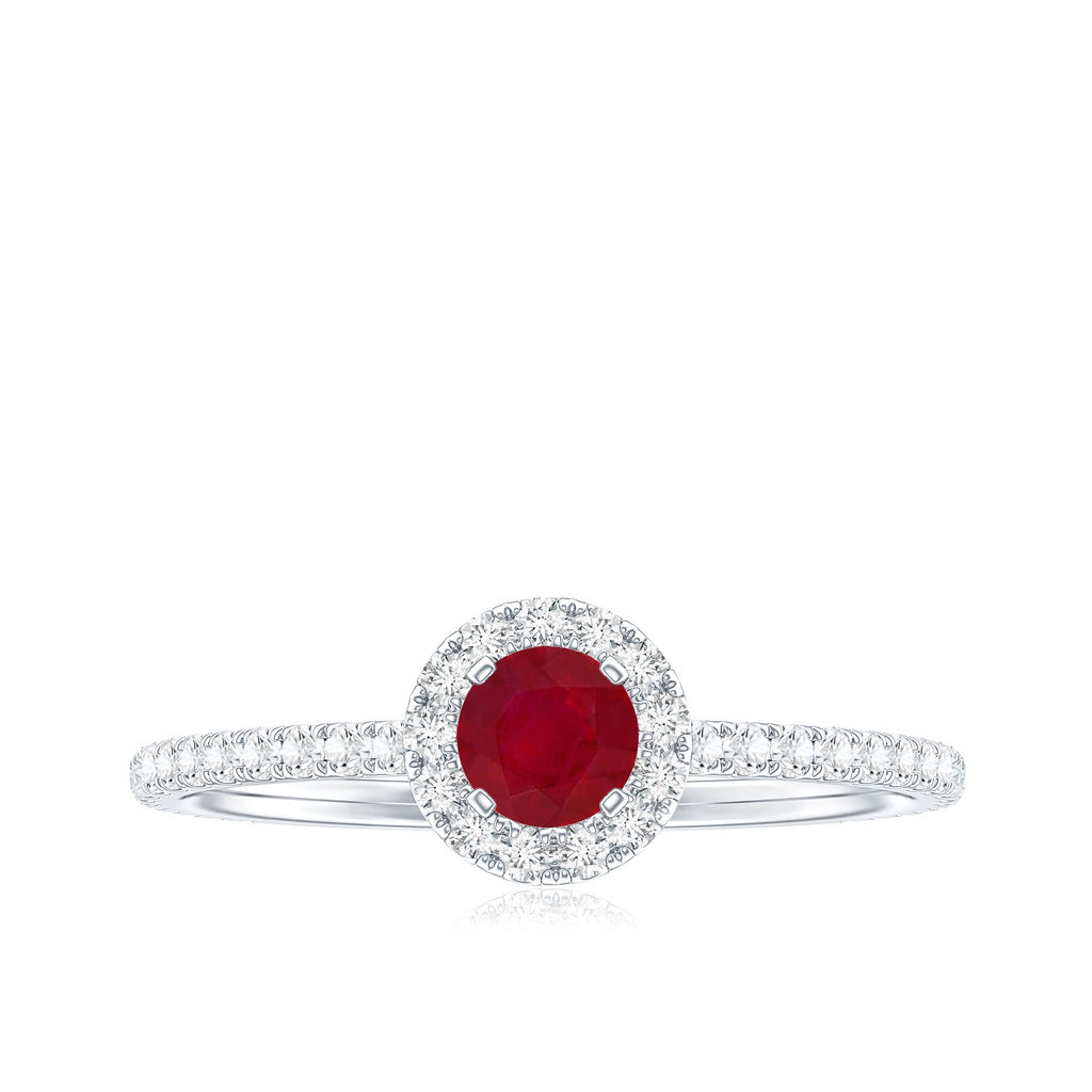 Real 0.6 Carat Ruby Engagement Ring with Diamond Halo