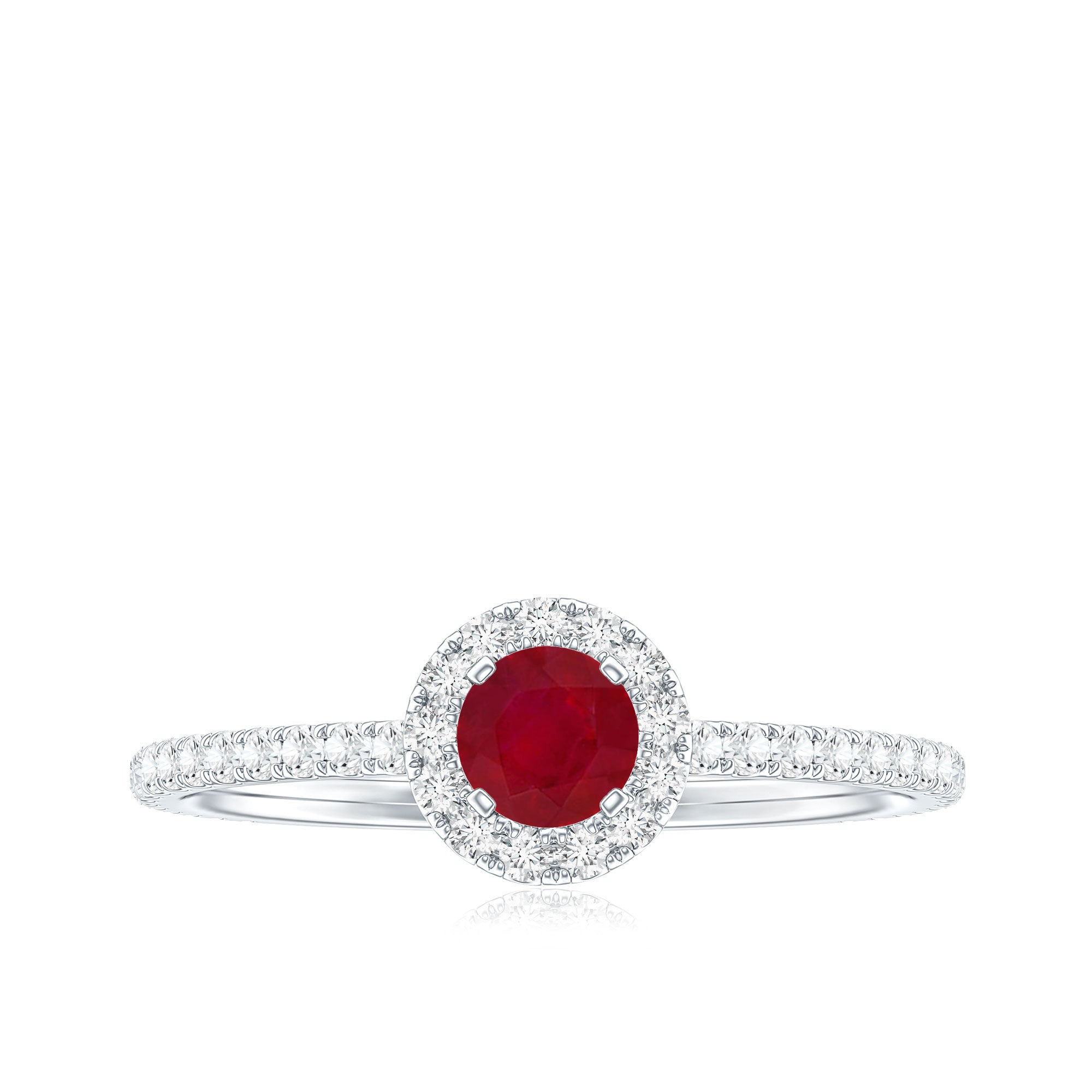 Real 0.6 Carat Ruby Engagement Ring with Diamond Halo
