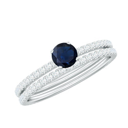 Natural Half Carat Blue Sapphire and Diamond Engagement Ring Set | Rings | Wiccan Center
