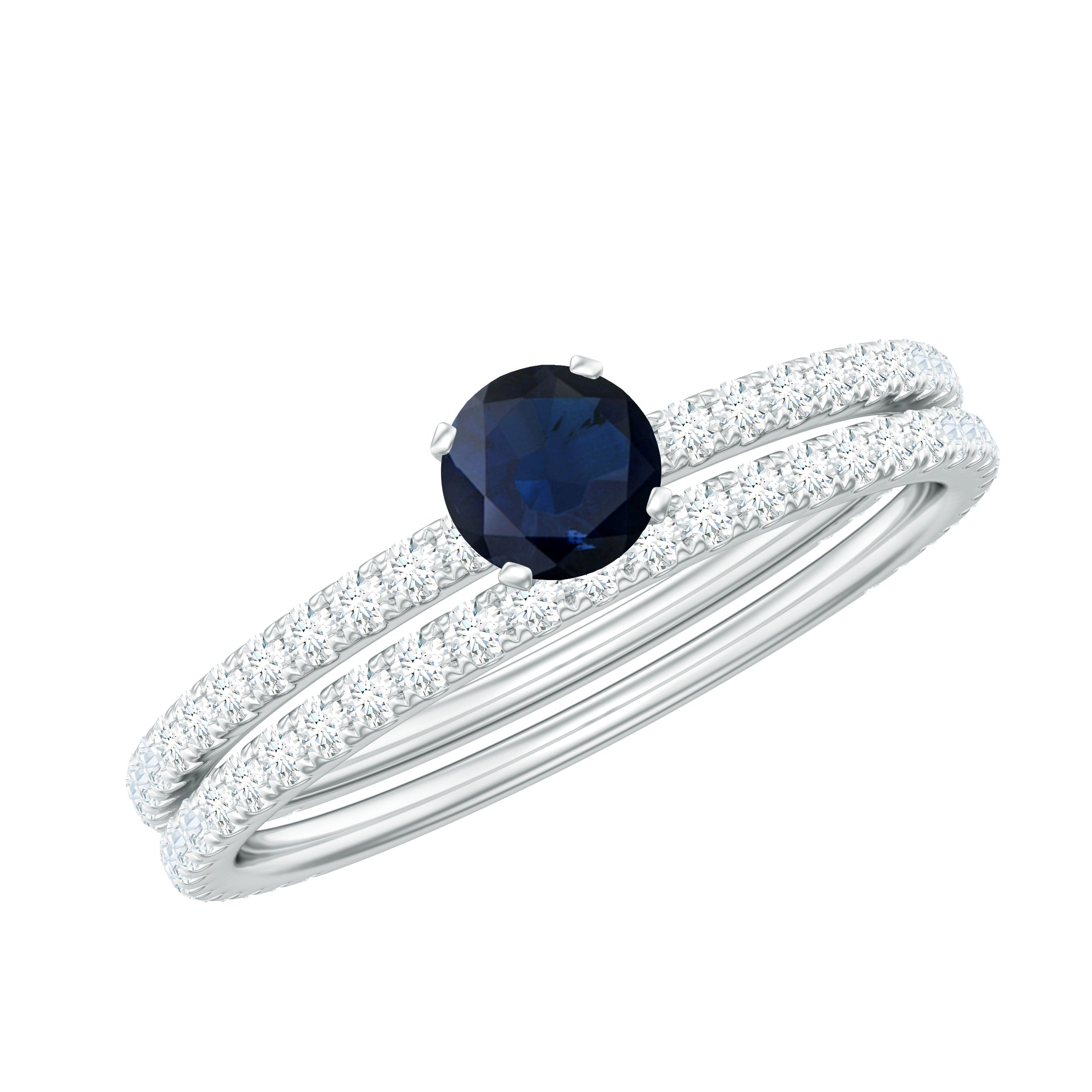Natural Half Carat Blue Sapphire and Diamond Engagement Ring Set