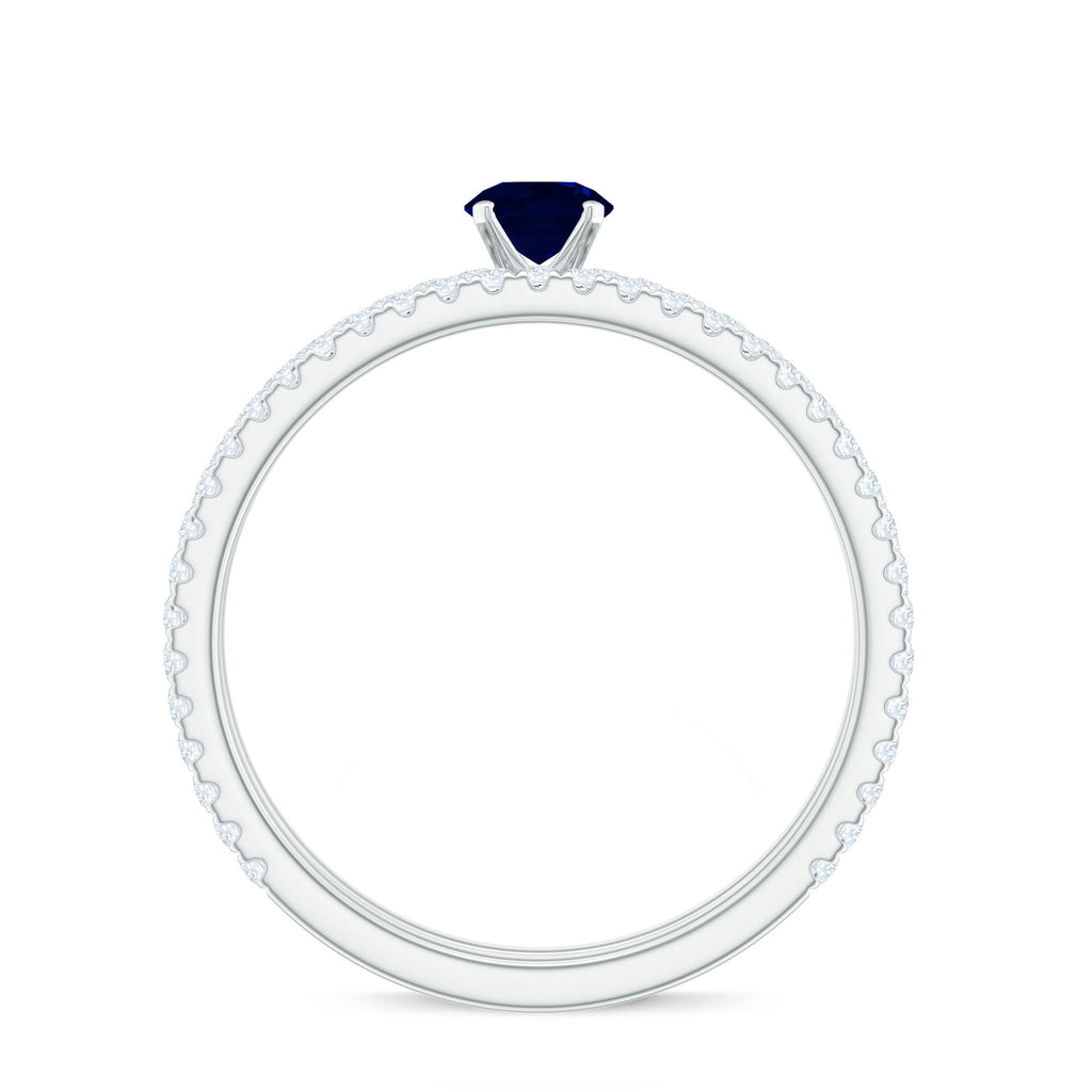 Natural Half Carat Blue Sapphire and Diamond Engagement Ring Set
