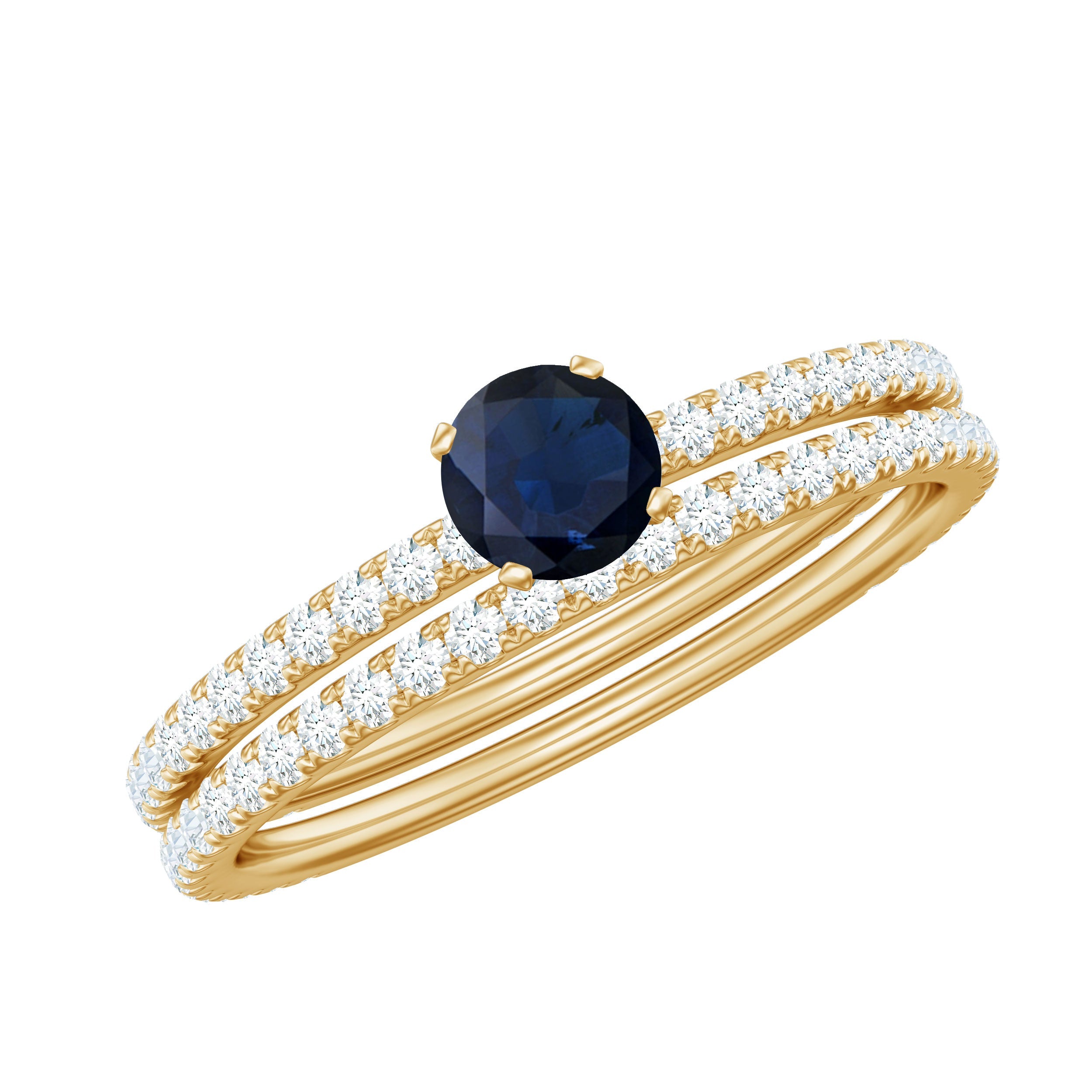 Natural Half Carat Blue Sapphire and Diamond Engagement Ring Set | Rings | Wiccan Center