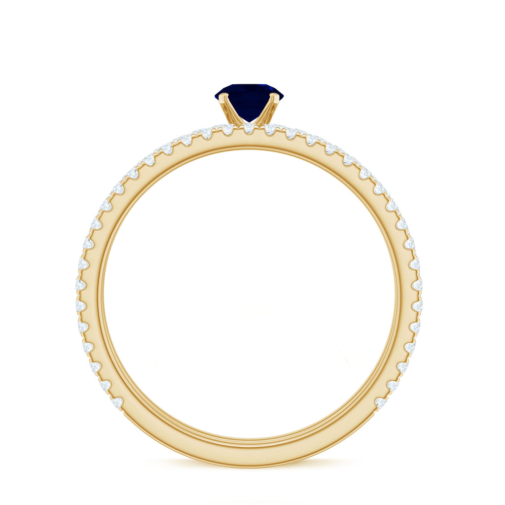 Natural Half Carat Blue Sapphire and Diamond Engagement Ring Set