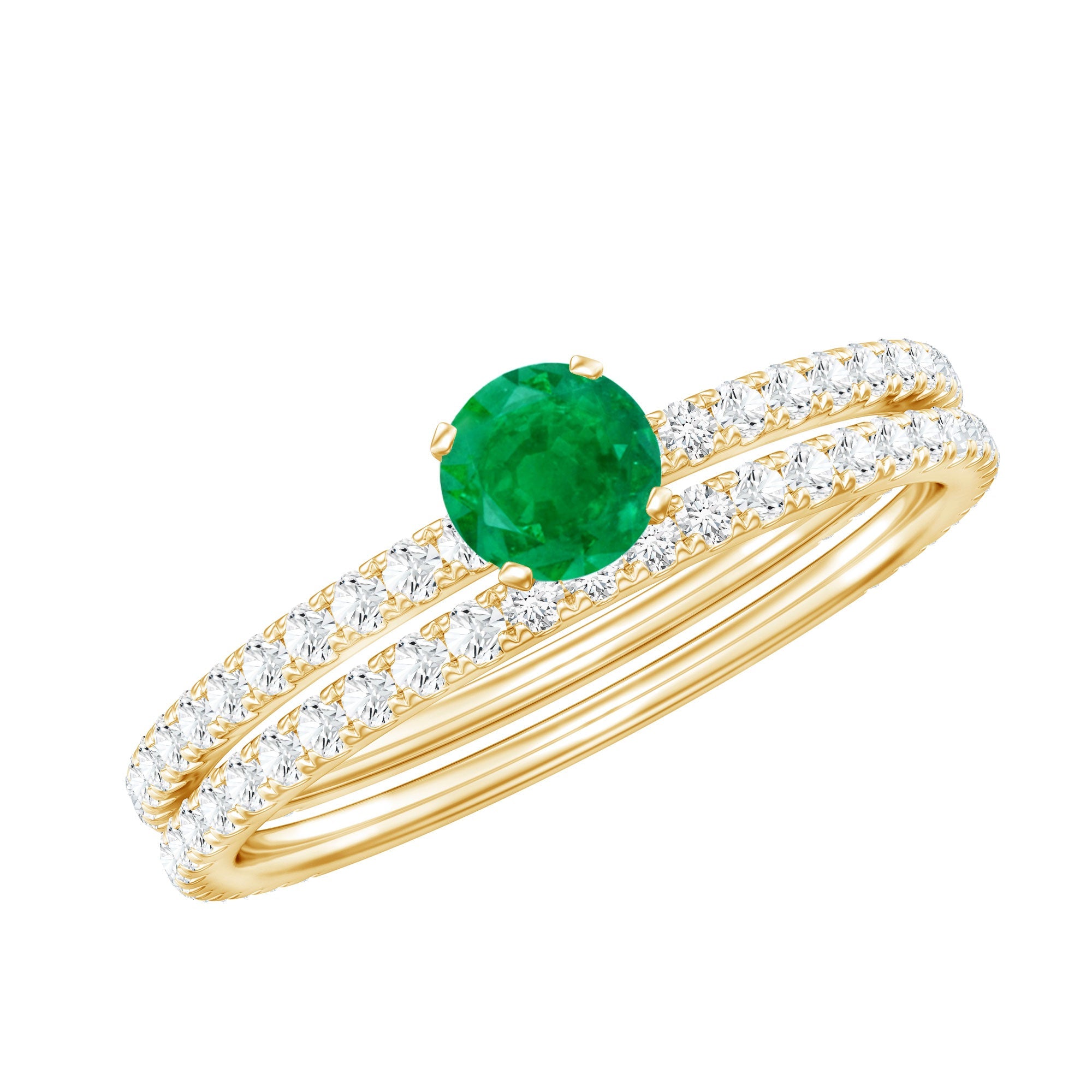 0.4 Carat Minimal Emerald Diamond Wedding Engagement Ring Set of 2 | Rings | Wiccan Center