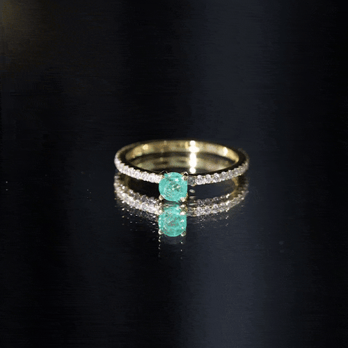 0.49 Carat Emerald Dainty Solitaire Ring with French Pave Set Diamond | Rings | Wiccan Center