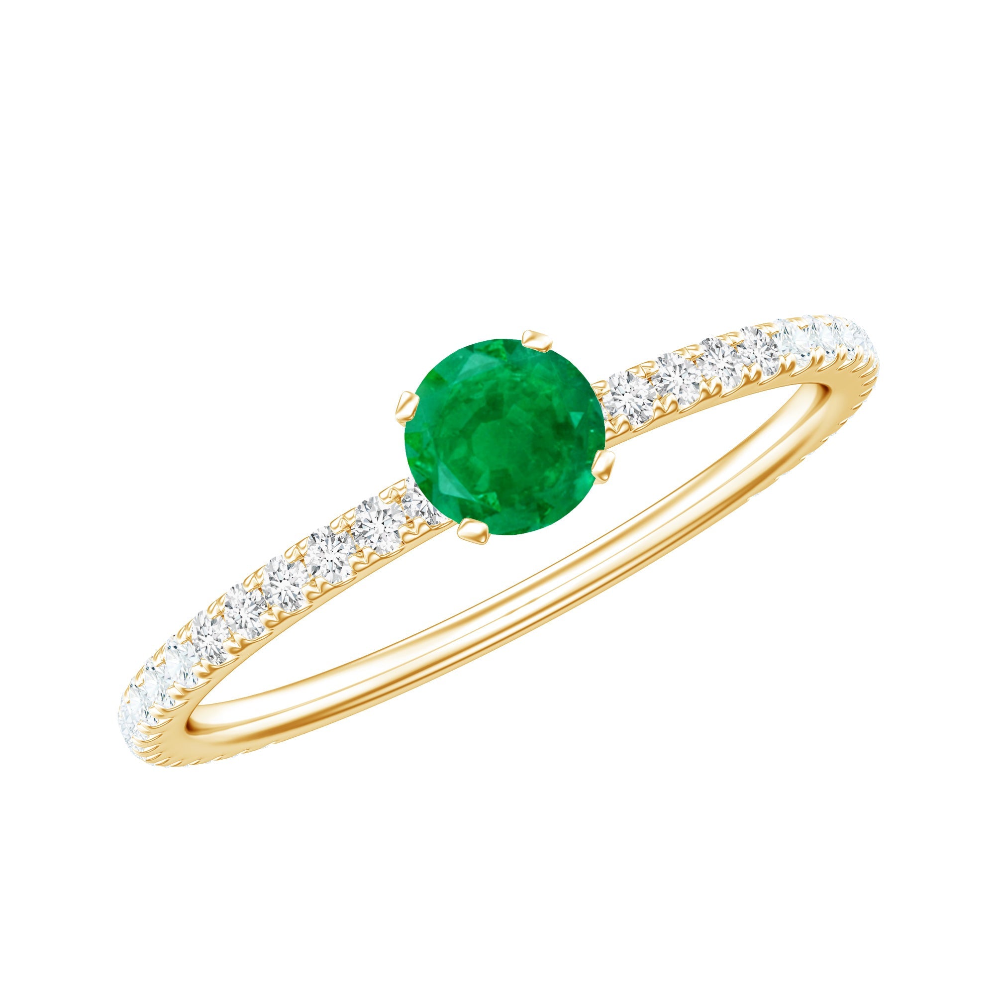 0.49 Carat Emerald Dainty Solitaire Ring with French Pave Set Diamond | Rings | Wiccan Center