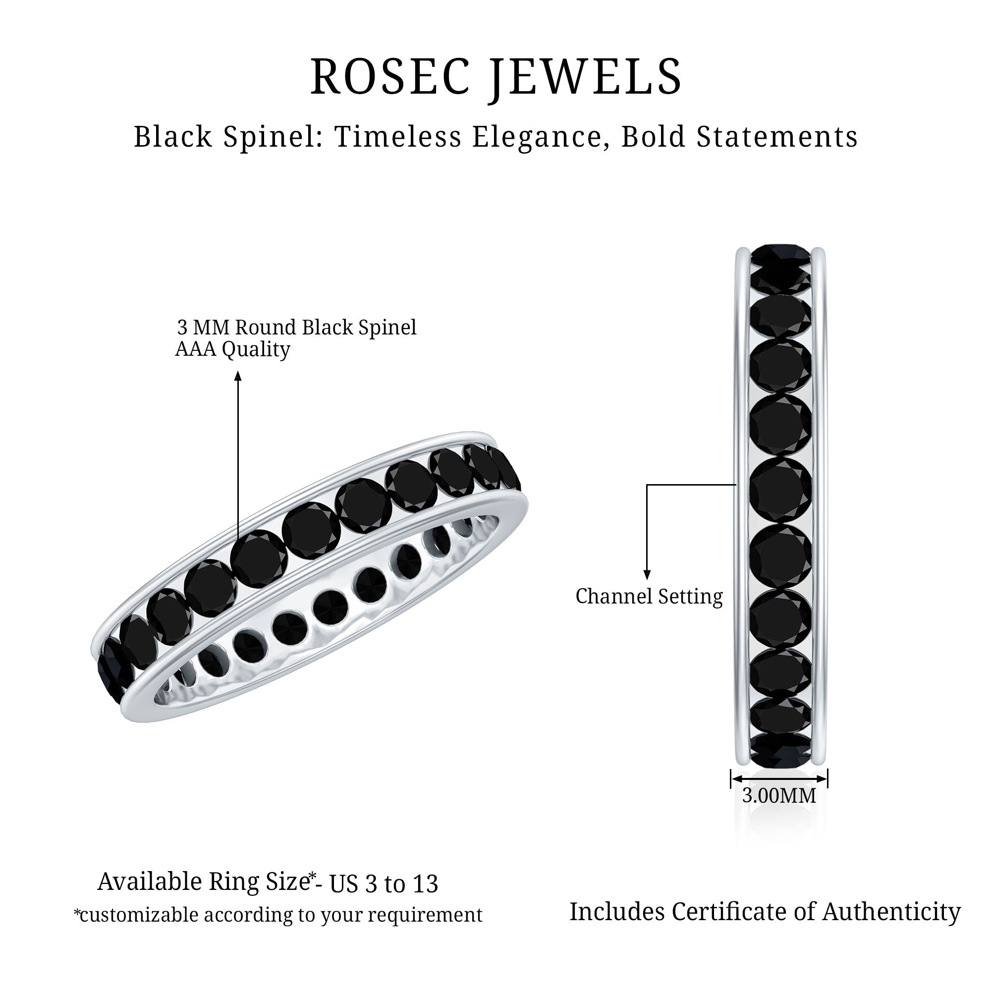 Channel Set Black Spinel Eternity Ring