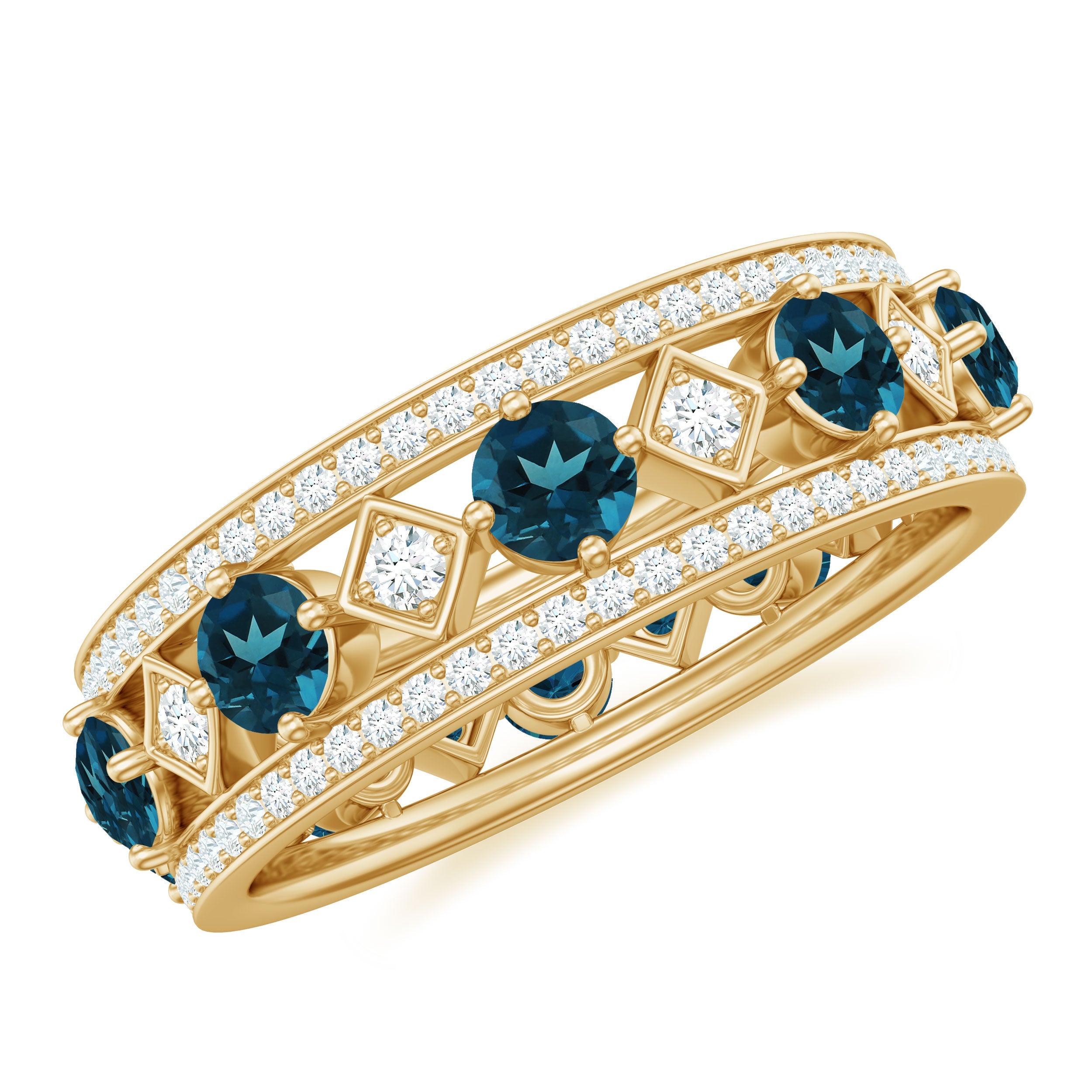 London Blue Topaz Vintage Inspired Eternity Band with Diamond | Rings | Wiccan Center