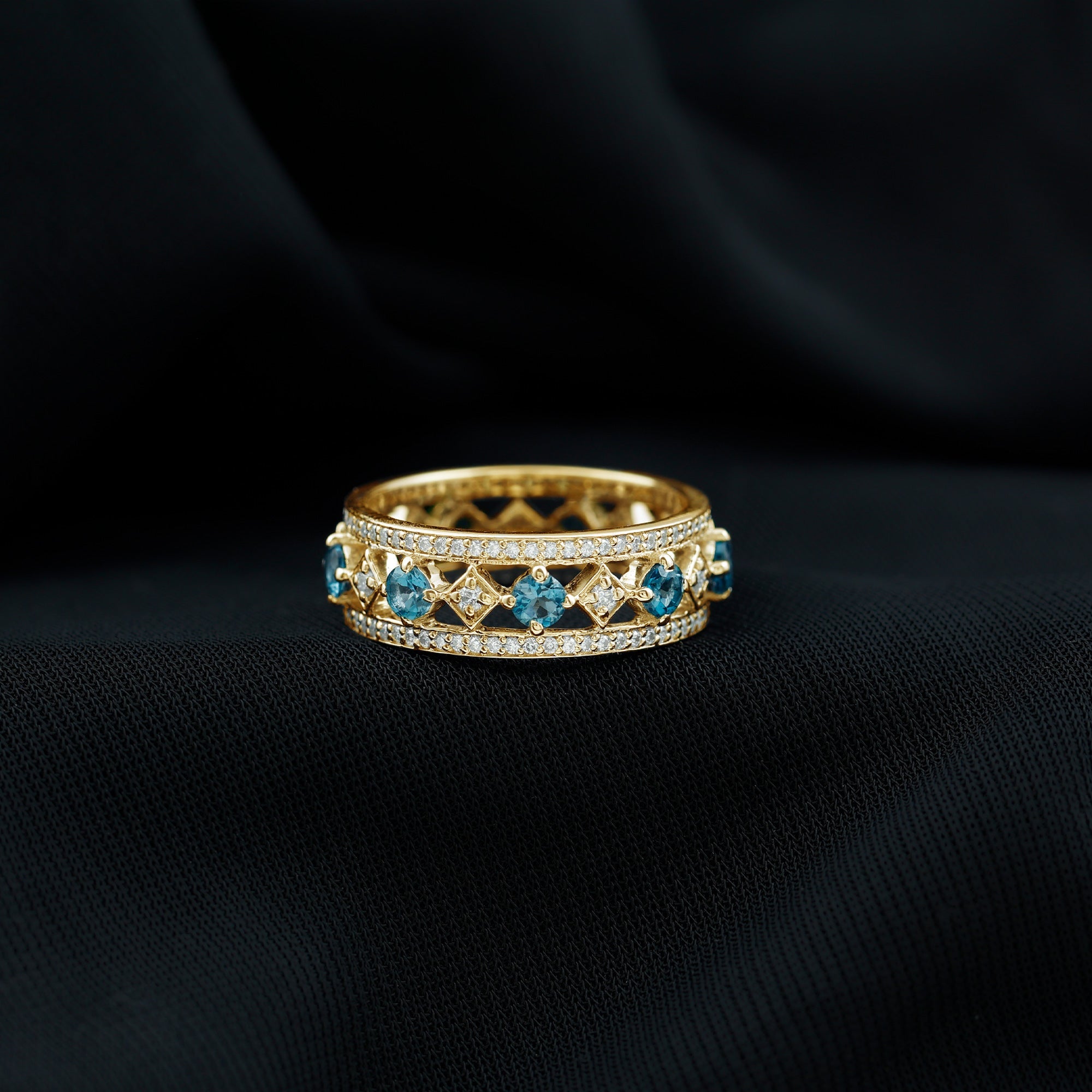 London Blue Topaz Vintage Inspired Eternity Band with Diamond