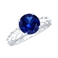 AAAA Quality Lab Created Blue Sapphire Solitaire Ring with Filigree Shank