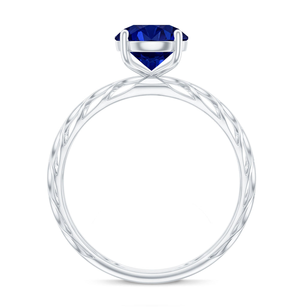 AAAA Quality Lab Created Blue Sapphire Solitaire Ring with Filigree Shank