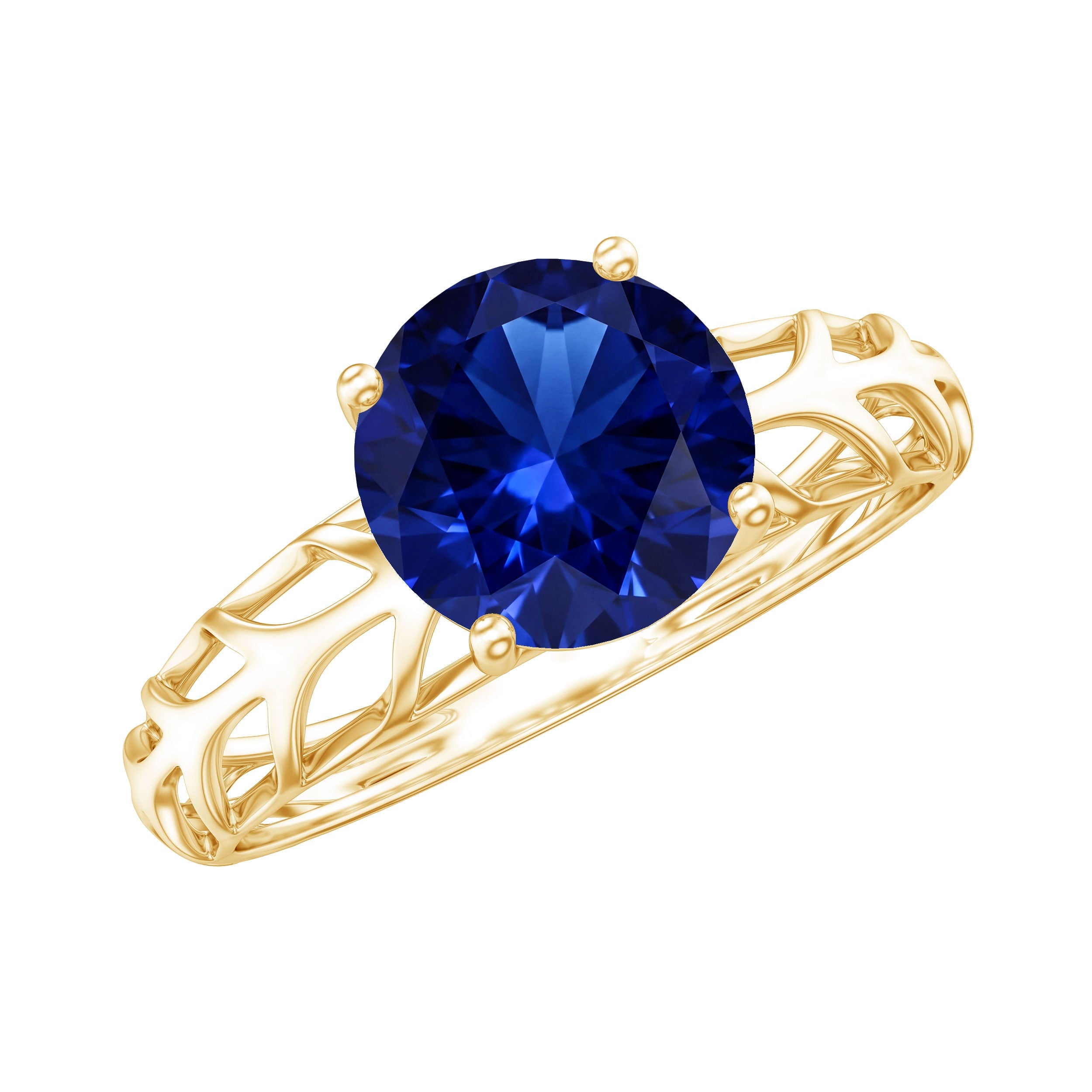 AAAA Quality Lab Created Blue Sapphire Solitaire Ring with Filigree Shank | Rings | Wiccan Center