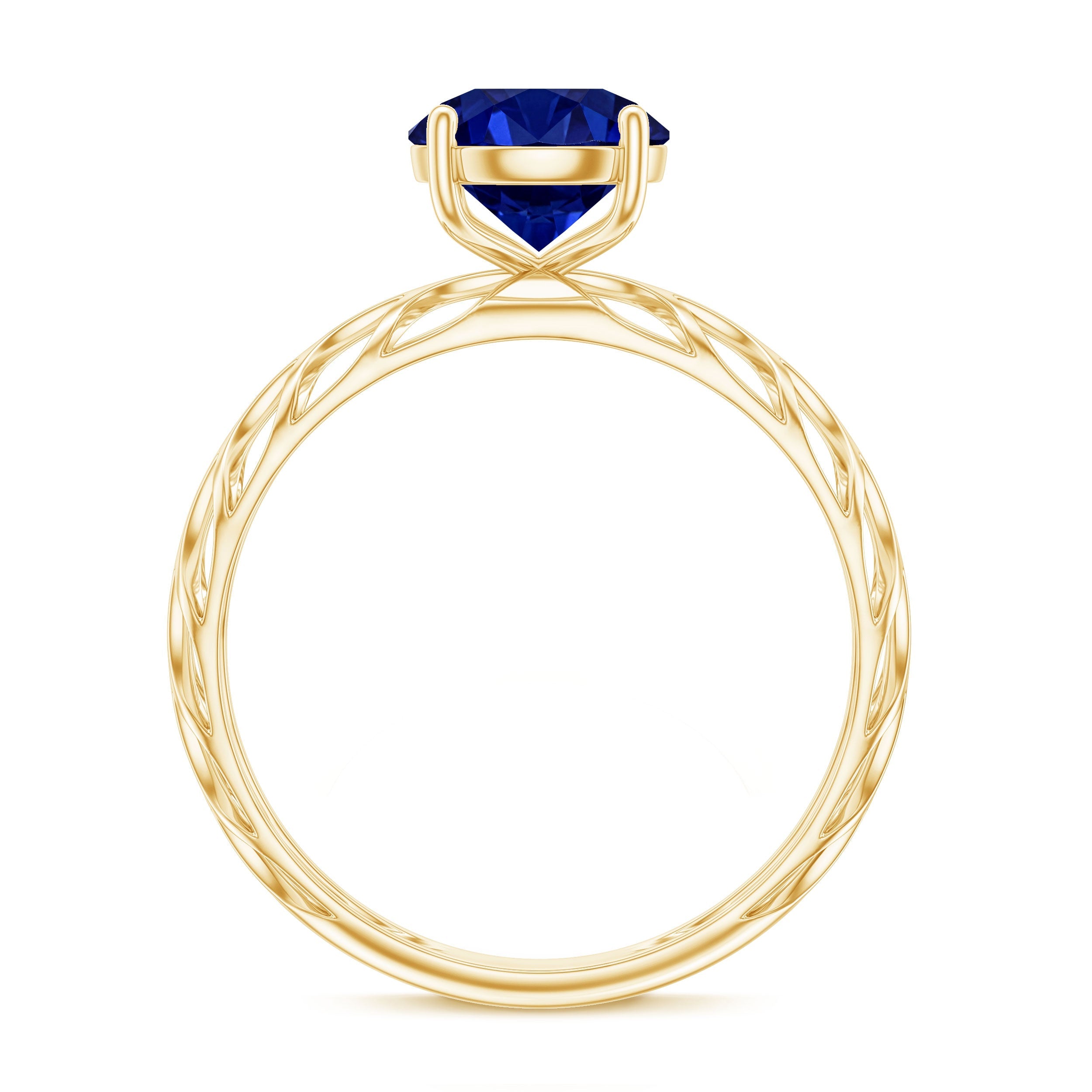 AAAA Quality Lab Created Blue Sapphire Solitaire Ring with Filigree Shank