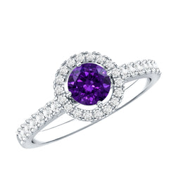 Real Amethyst Promise Ring with Diamond Halo | Rings | Wiccan Center