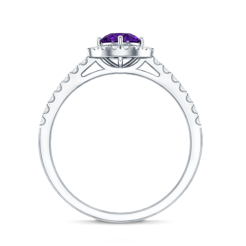 Real Amethyst Promise Ring with Diamond Halo