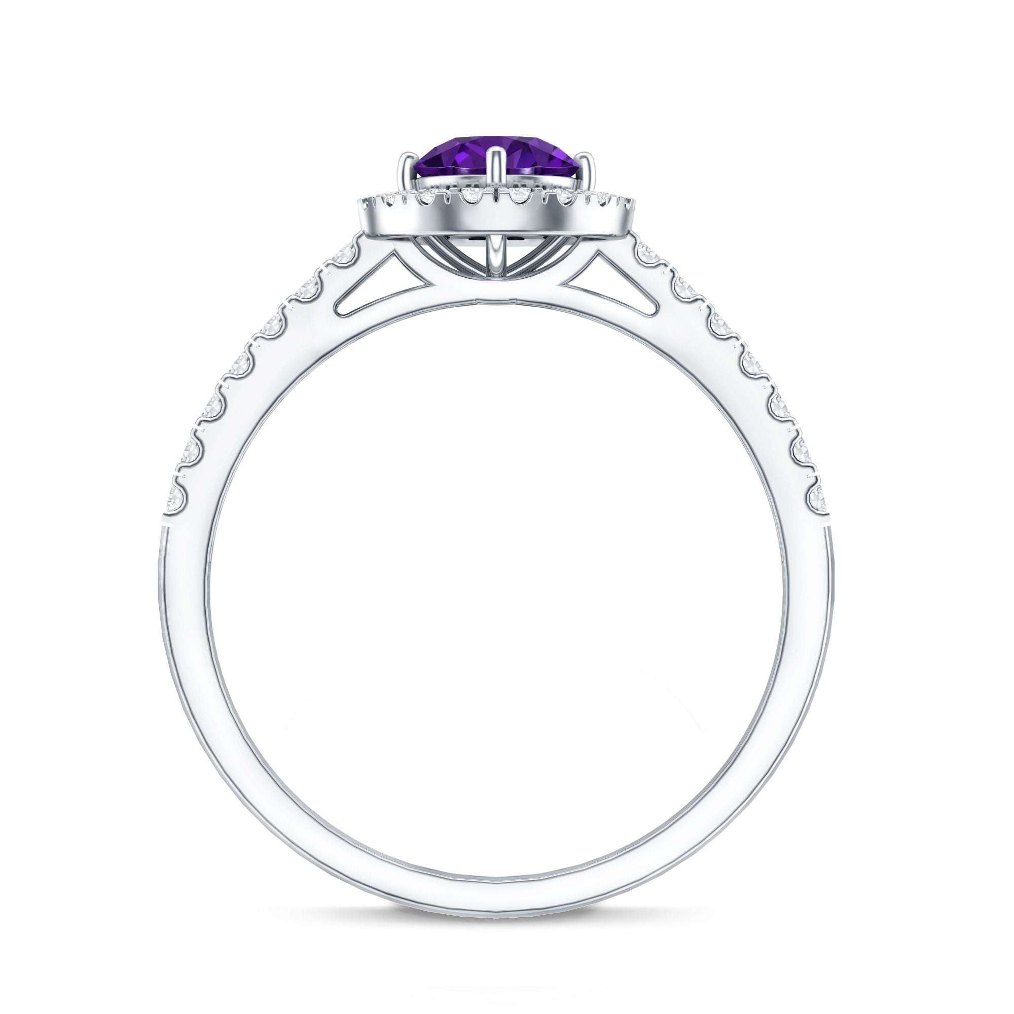 Real Amethyst Promise Ring with Diamond Halo