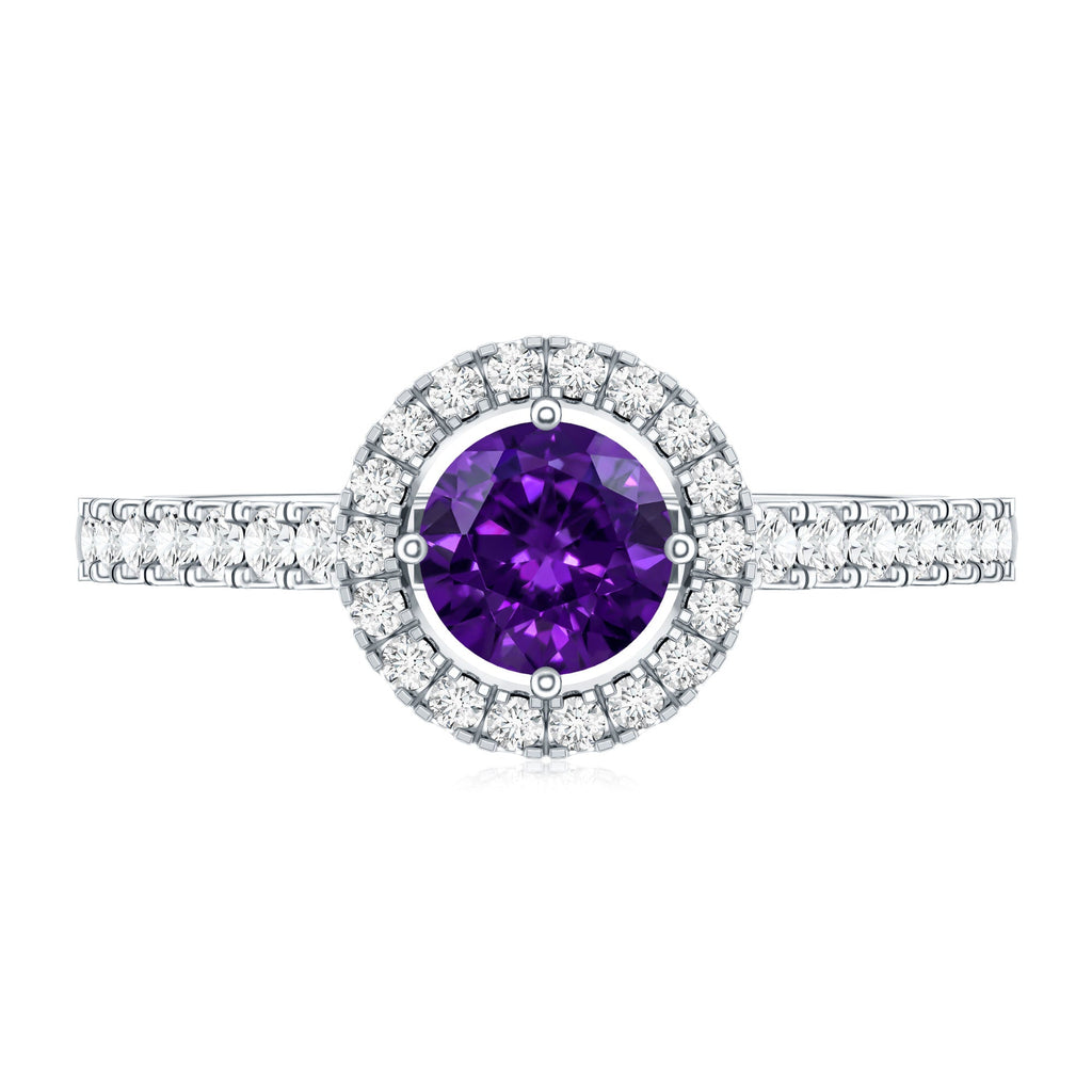Real Amethyst Promise Ring with Diamond Halo