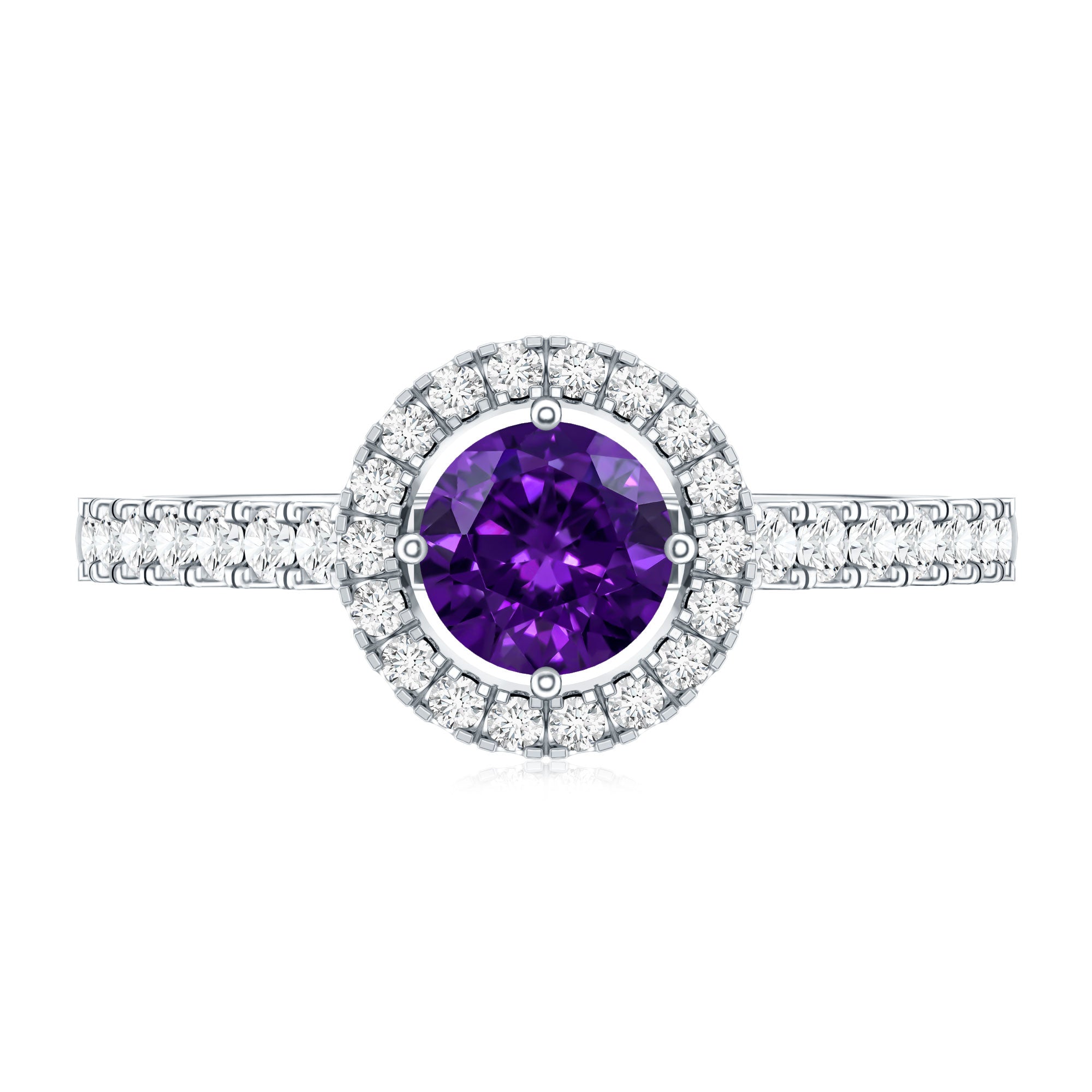 Real Amethyst Promise Ring with Diamond Halo