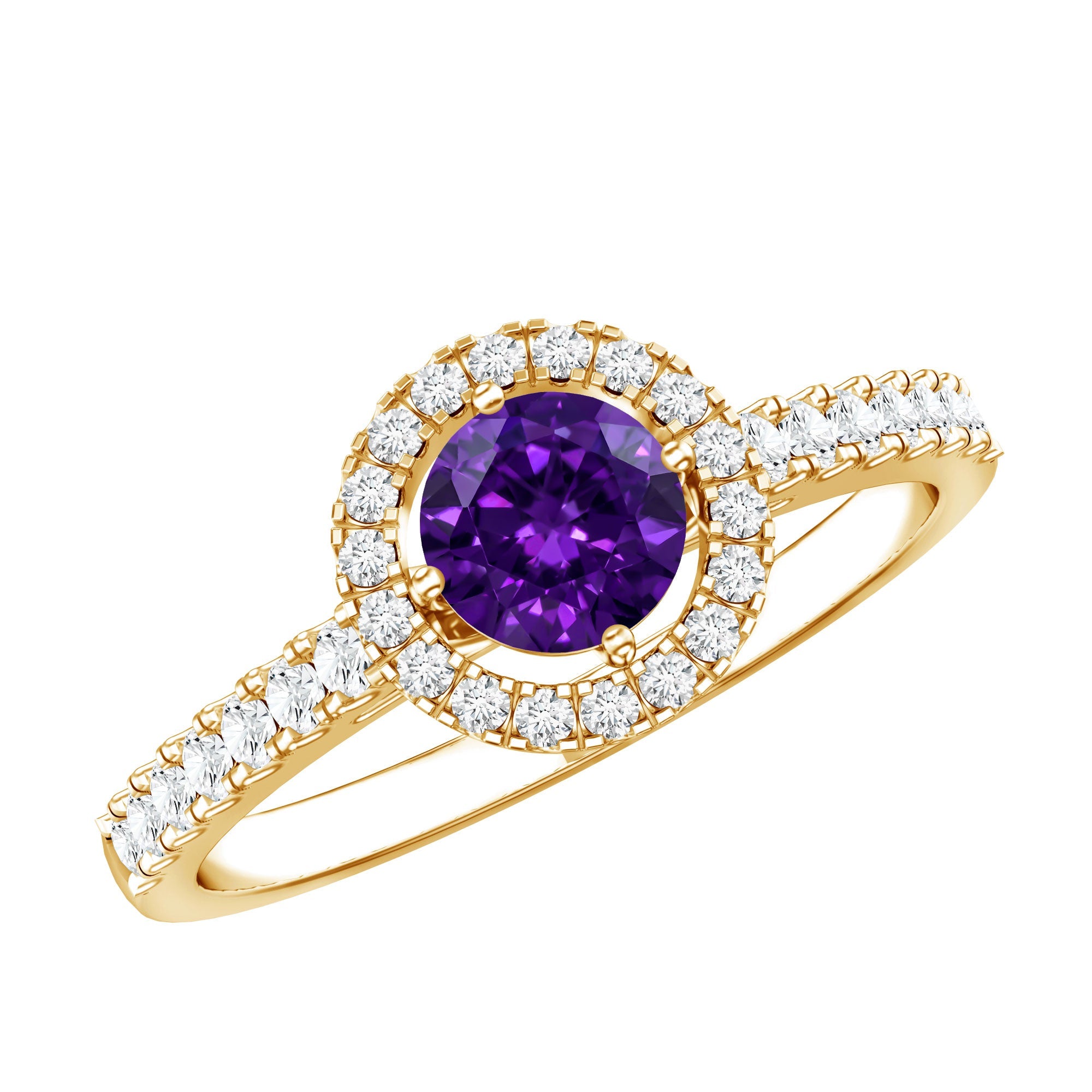 Real Amethyst Promise Ring with Diamond Halo | Rings | Wiccan Center