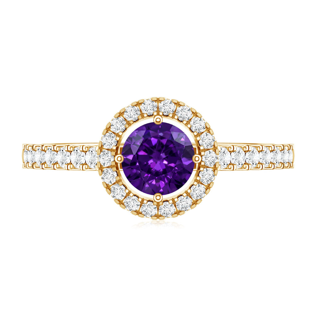 Real Amethyst Promise Ring with Diamond Halo