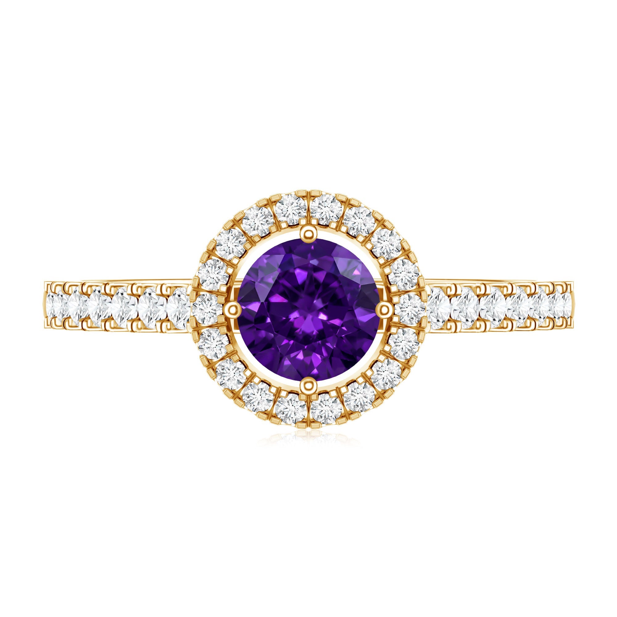 Real Amethyst Promise Ring with Diamond Halo