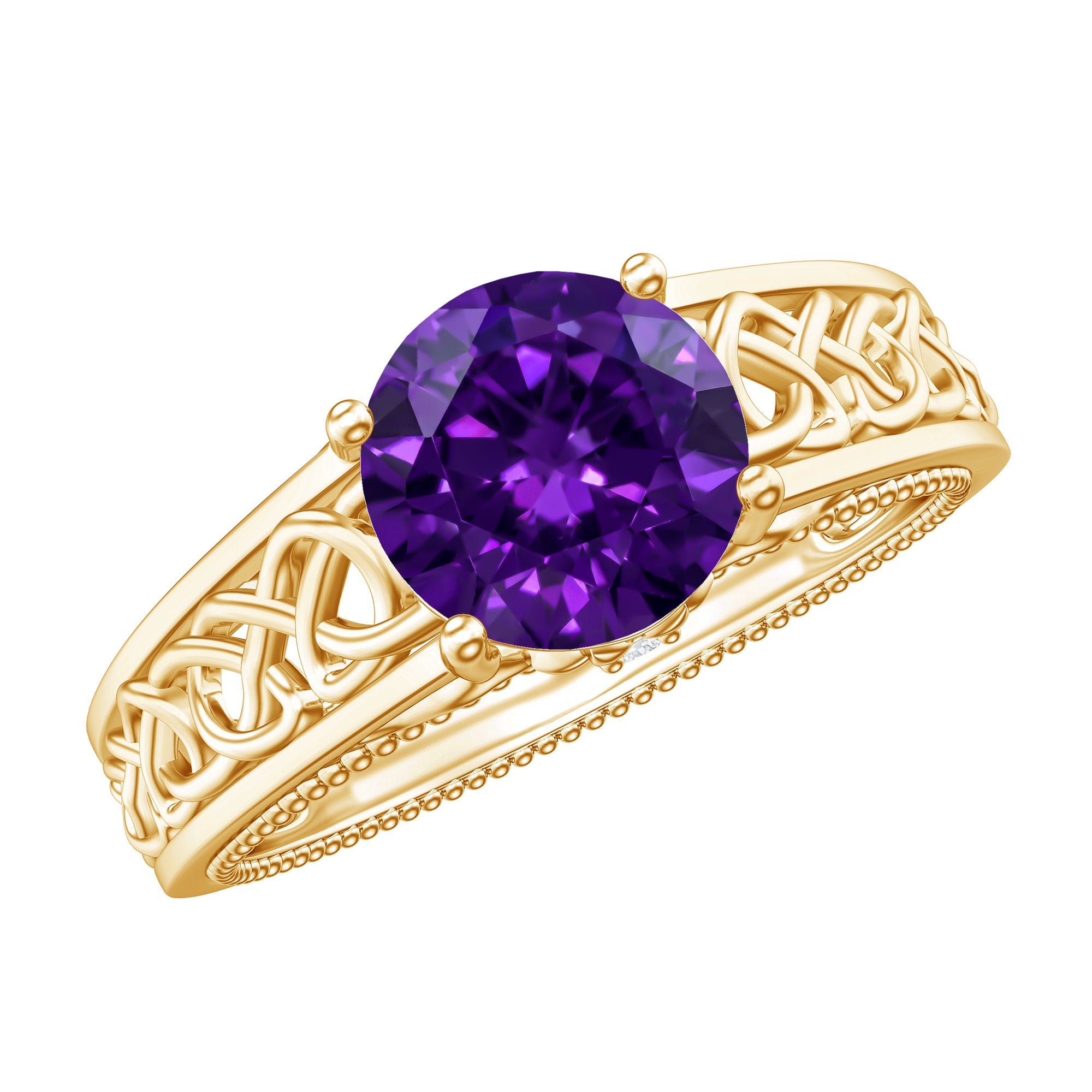 Vintage Looking 1.2 Carat Amethyst Celtic Engagement Ring with Surprise Diamond | Rings | Wiccan Center