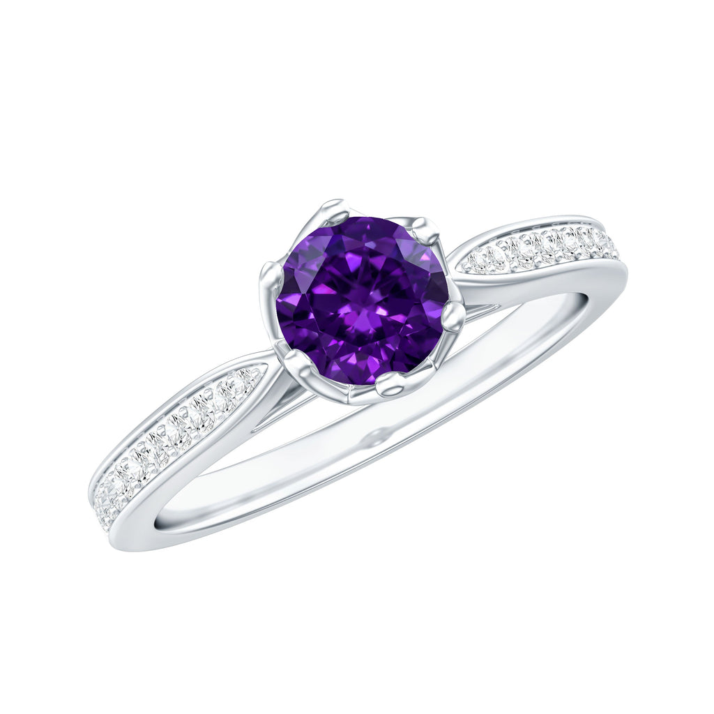 Minimal Amethyst Engagement Ring with Diamond