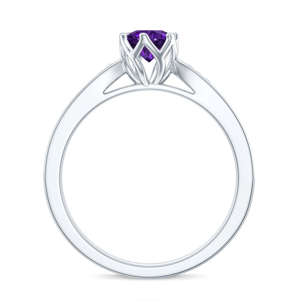 Minimal Amethyst Engagement Ring with Diamond