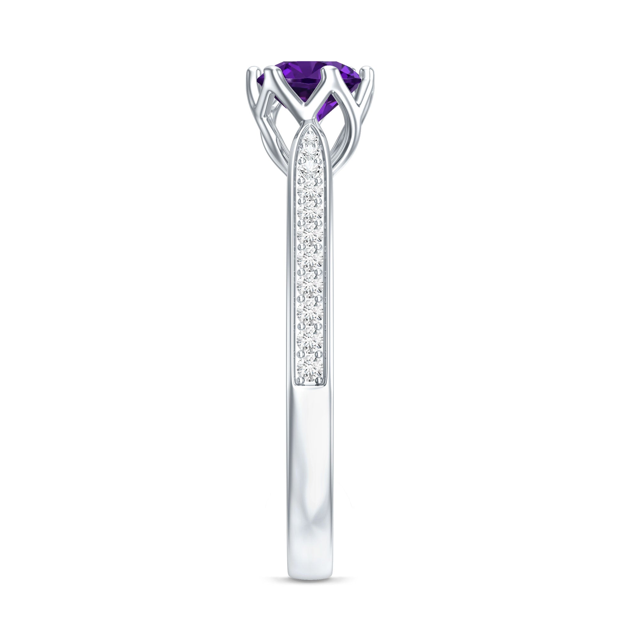 Minimal Amethyst Engagement Ring with Diamond