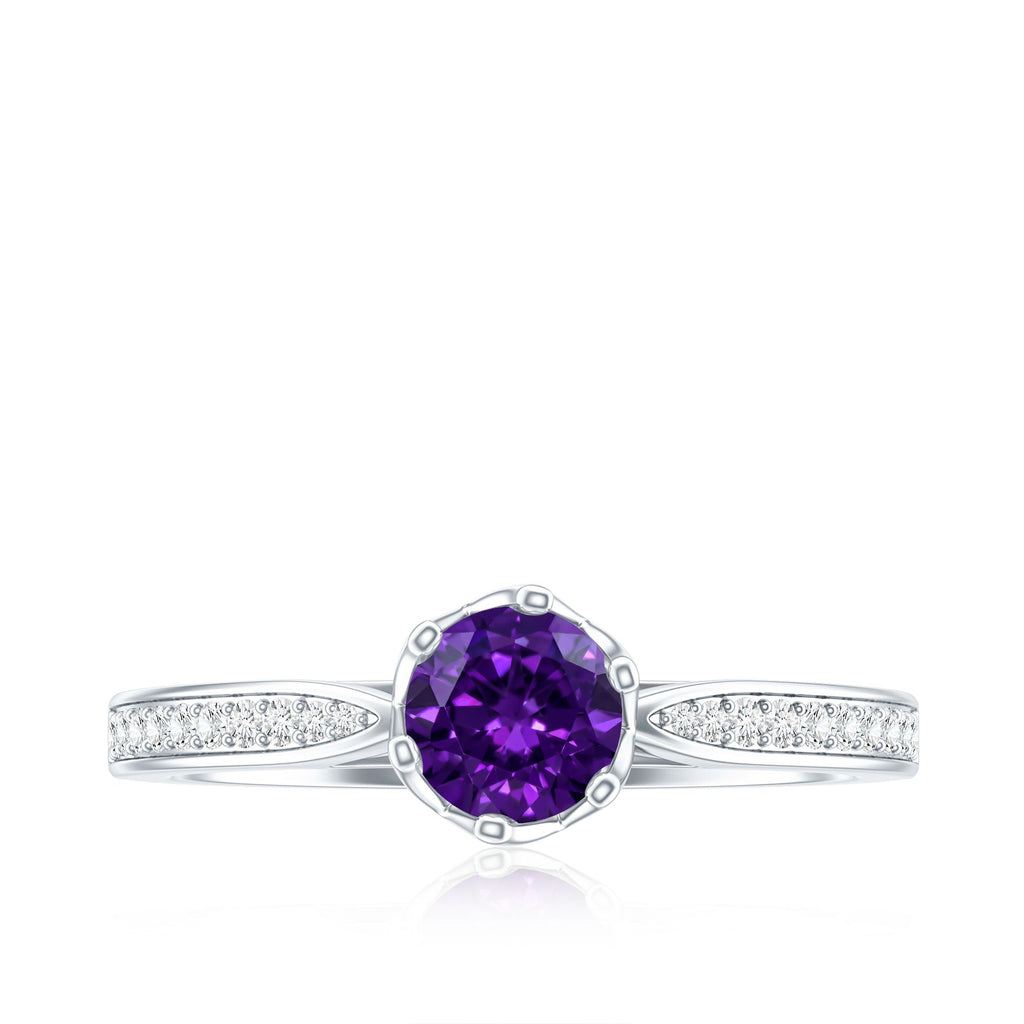 Minimal Amethyst Engagement Ring with Diamond