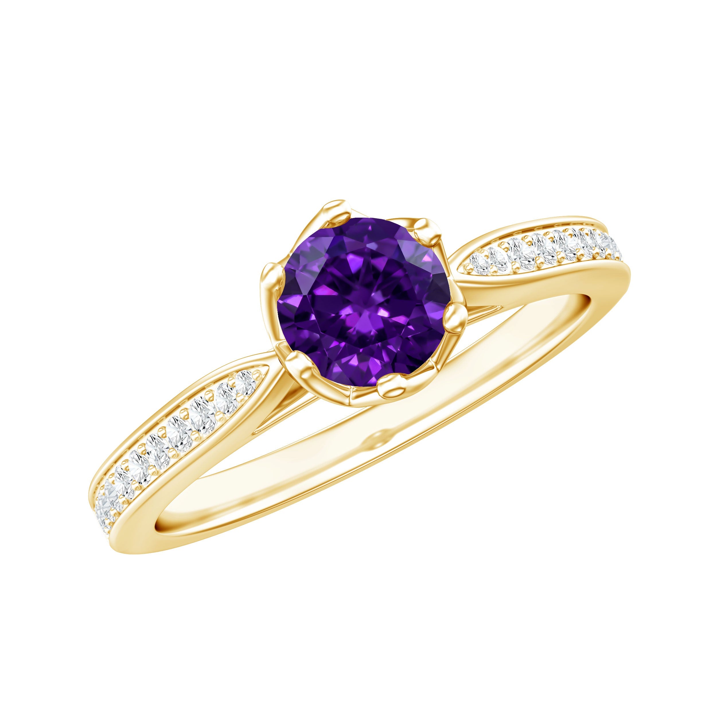 Minimal Amethyst Engagement Ring with Diamond | Rings | Wiccan Center
