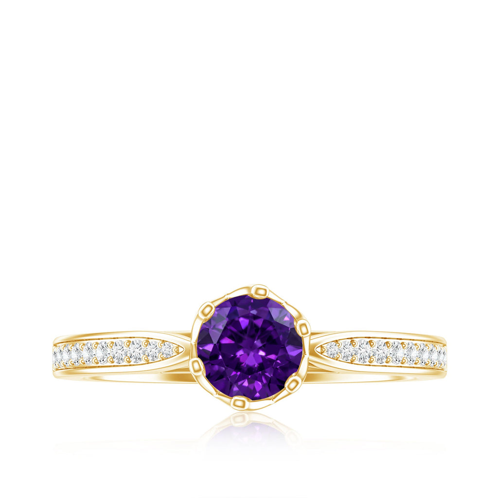 Minimal Amethyst Engagement Ring with Diamond