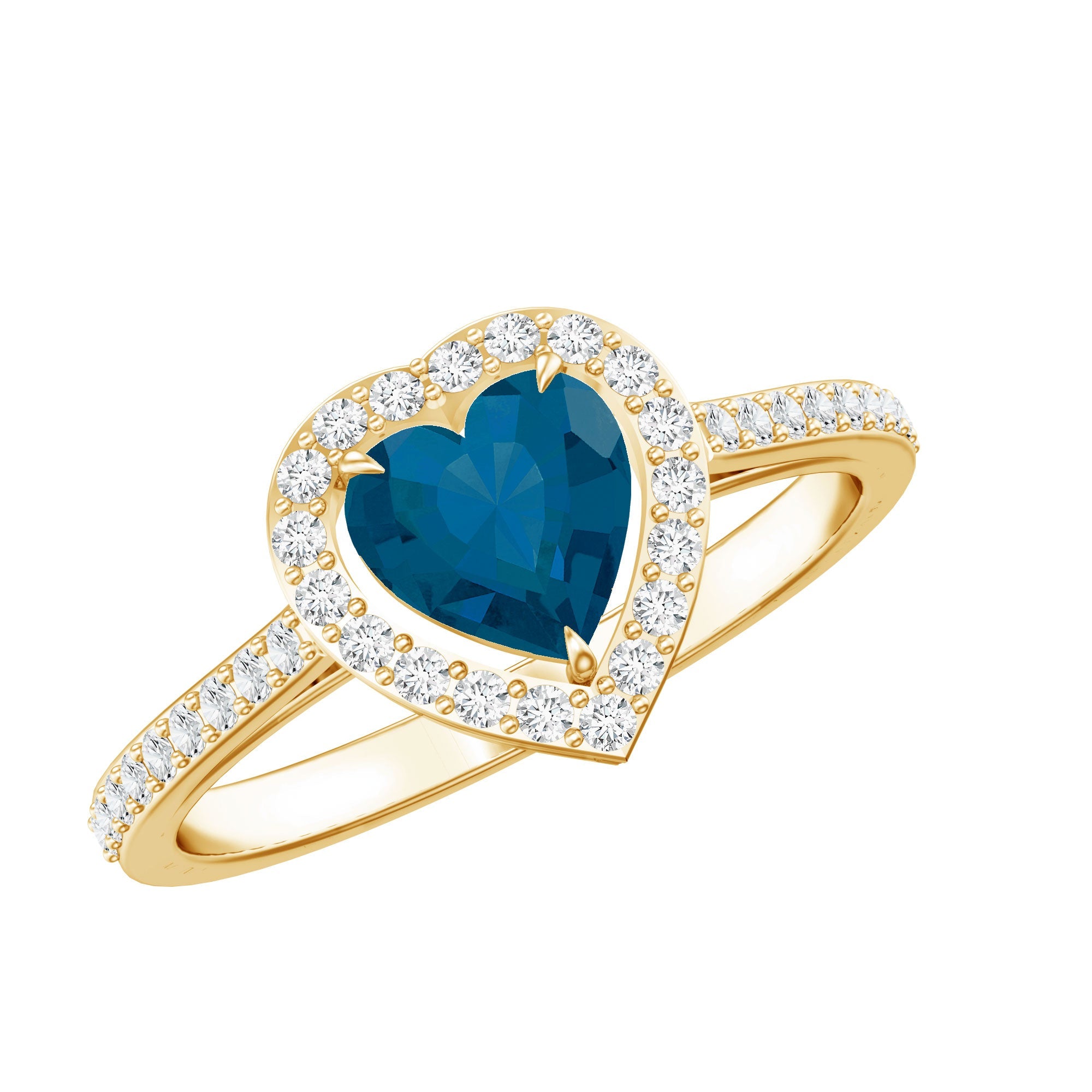 Heart Shaped London Blue Topaz Engagement Ring with Diamond Halo | Rings | Wiccan Center